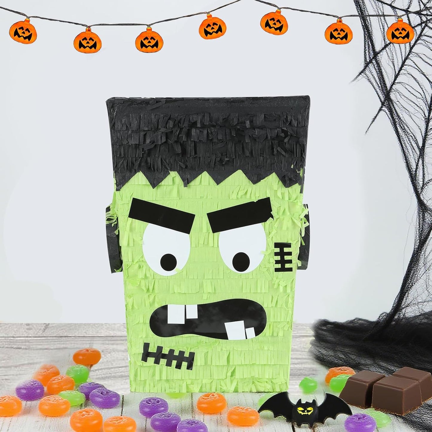 Halloween Frankenstein Pinatas Bundle with a Blindfold and Bat (16x12.5x4 Inches), Halloween Parties Supplies Game and Decoration