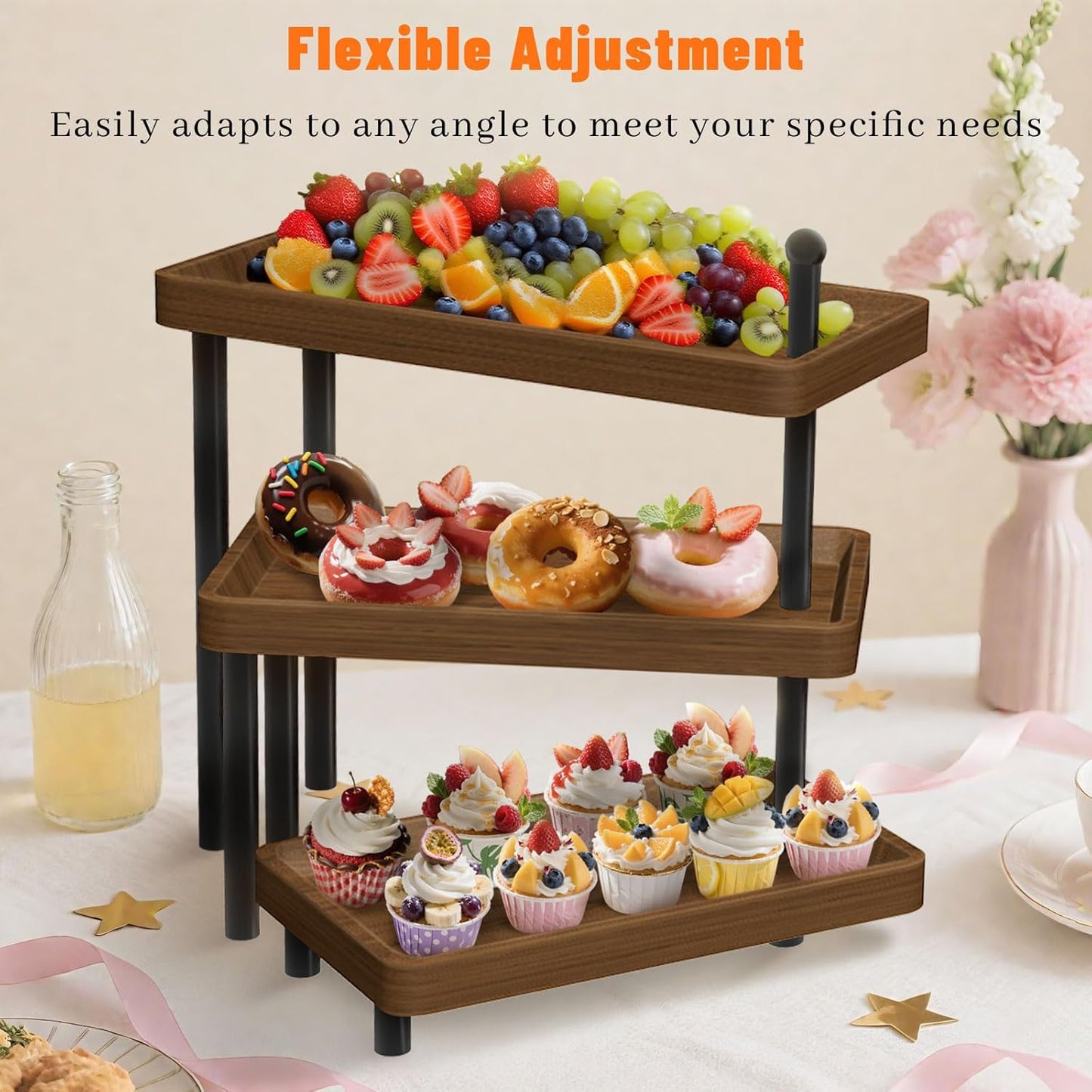 Serving Tray for Party, Wooden Cupcake Stand 3 Tiered Tray Stand Rotating Tiered Serving Tray Dessert Table Display Set Reusable Tiered Serving Platters for Cupcake, Veggie Fruit, Cookies, Dessert