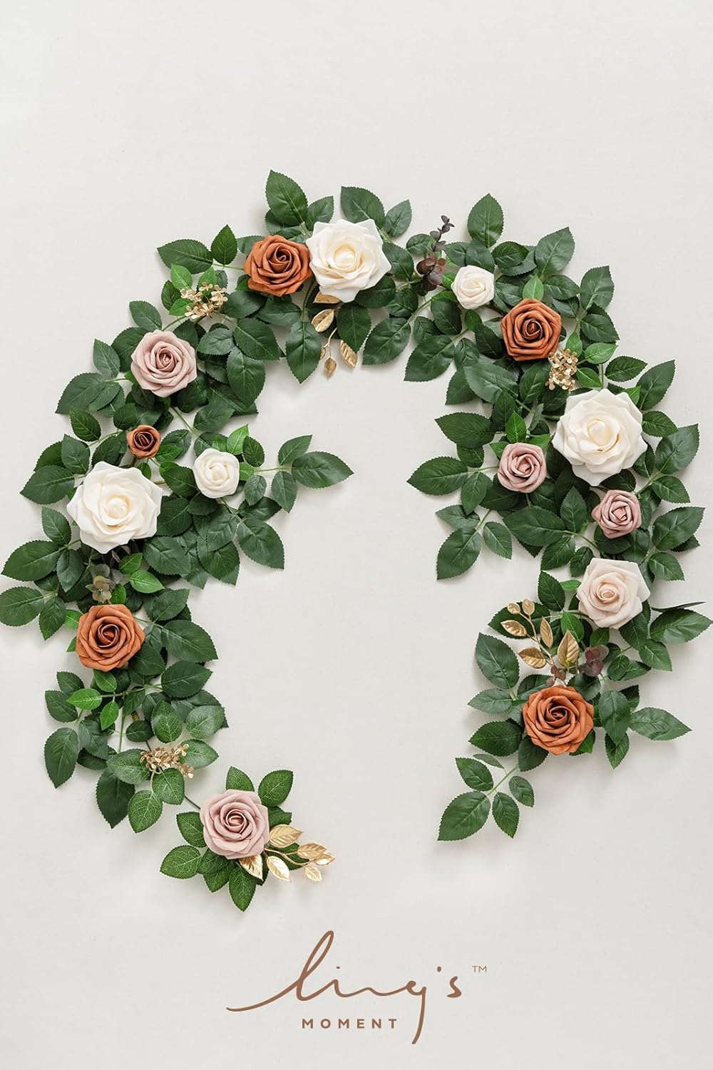 Ling's moment 5FT Artificial Flower Garland Rust Rose Leaves Floral Garland Ivory Arch Flowers Vine for Wedding Party Backdrop Decor Mantel Home Table Centerpieces Wall Decorations Terracotta