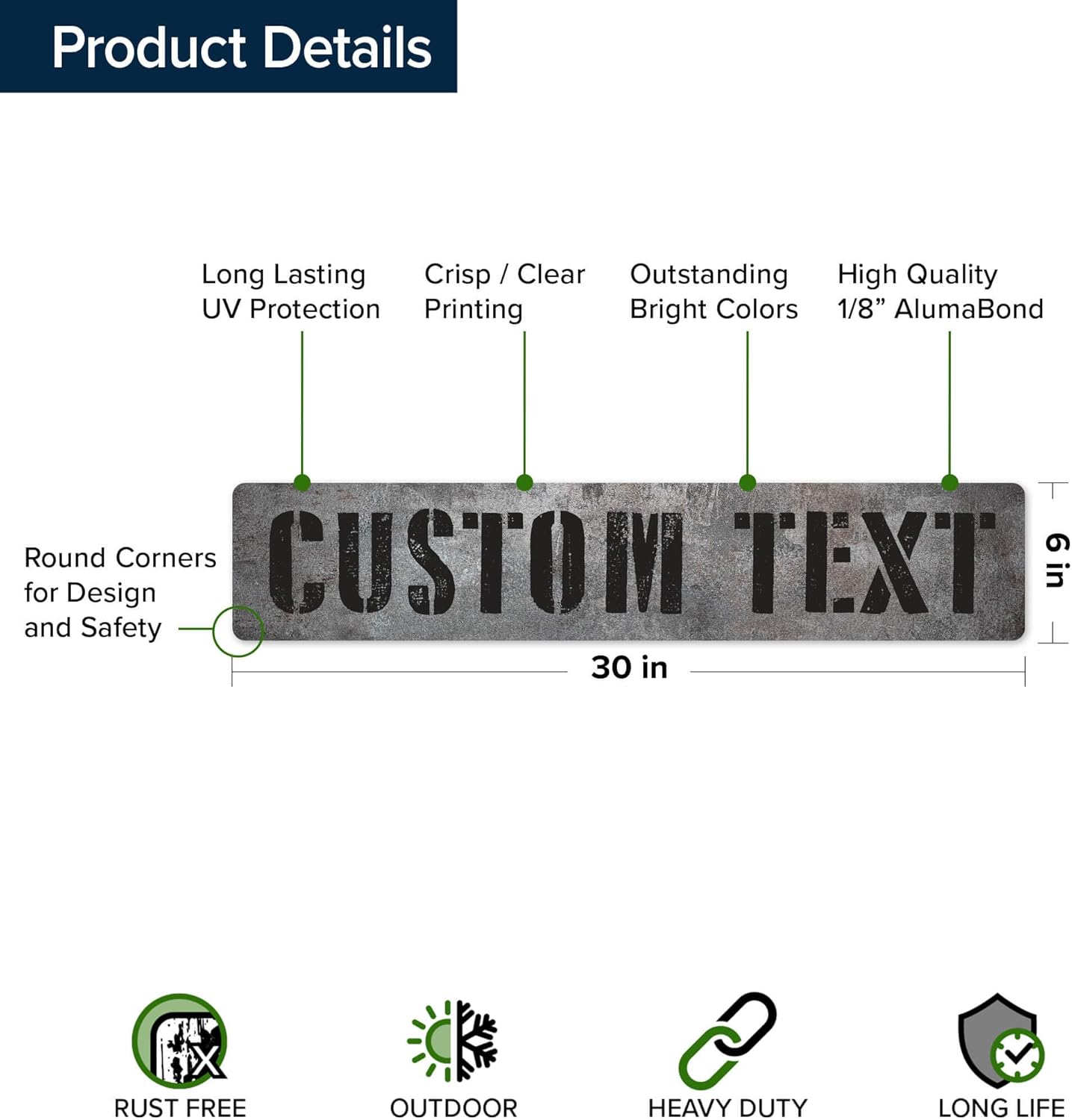 Custom Sign, Custom Street Sign, 11 Font Colors, 13 Font Styles, 4 Hole Options, 22 Sizes, 6x30 Inches, Rust Free DiBound, Fade Resistant, Made in USA by My Sign Center (Grunge Metal)