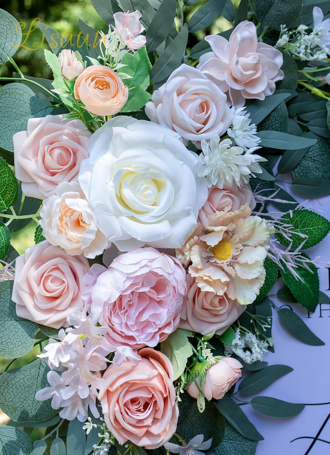 Wedding Arch Flowers, Artificial Flowers for Reception Backdrop and Welcome Ceremony Sign, Large Flower Swag for Dreamy Romantic Wedding Ceremony Floral Decor - Pack of 2