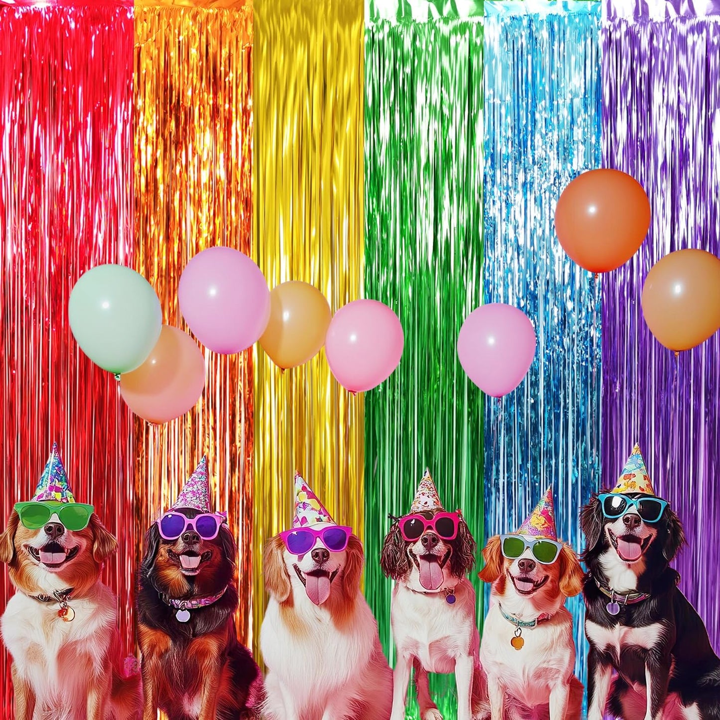 GOER 3.2 ft x 8.2 ft Metallic Tinsel Foil Fringe Curtains Party Photo Backdrop Party Streamers for Birthday,Graduation,New Year Eve Decorations Wedding Decor (4 Packs,Rainbow Colors)