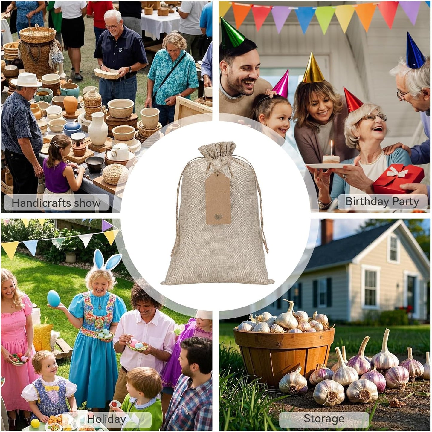 Burlap Bags with Drawstring - 20Pcs 8x12 Gift Sacks for Wrapping Halloween Favors, Breads, Seeds, Mason Jars, For Birthday, Wedding, Rodeo Themed Party or Household Use