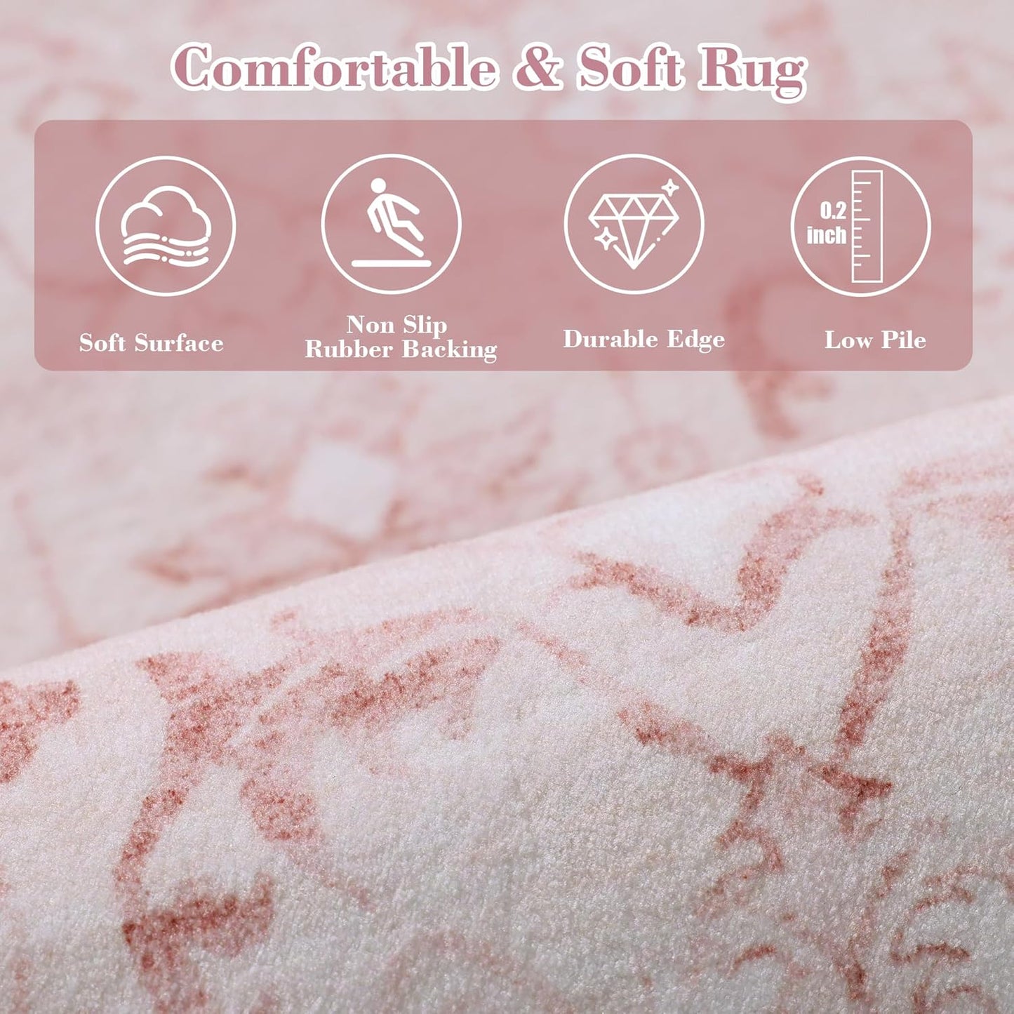 Pink Area Rugs 6x9 for Living Room, Washable Vintage Rugs for Bedroom, Distressed Throw Rug, Non Slip Rug Carpet for Bedroom Dining