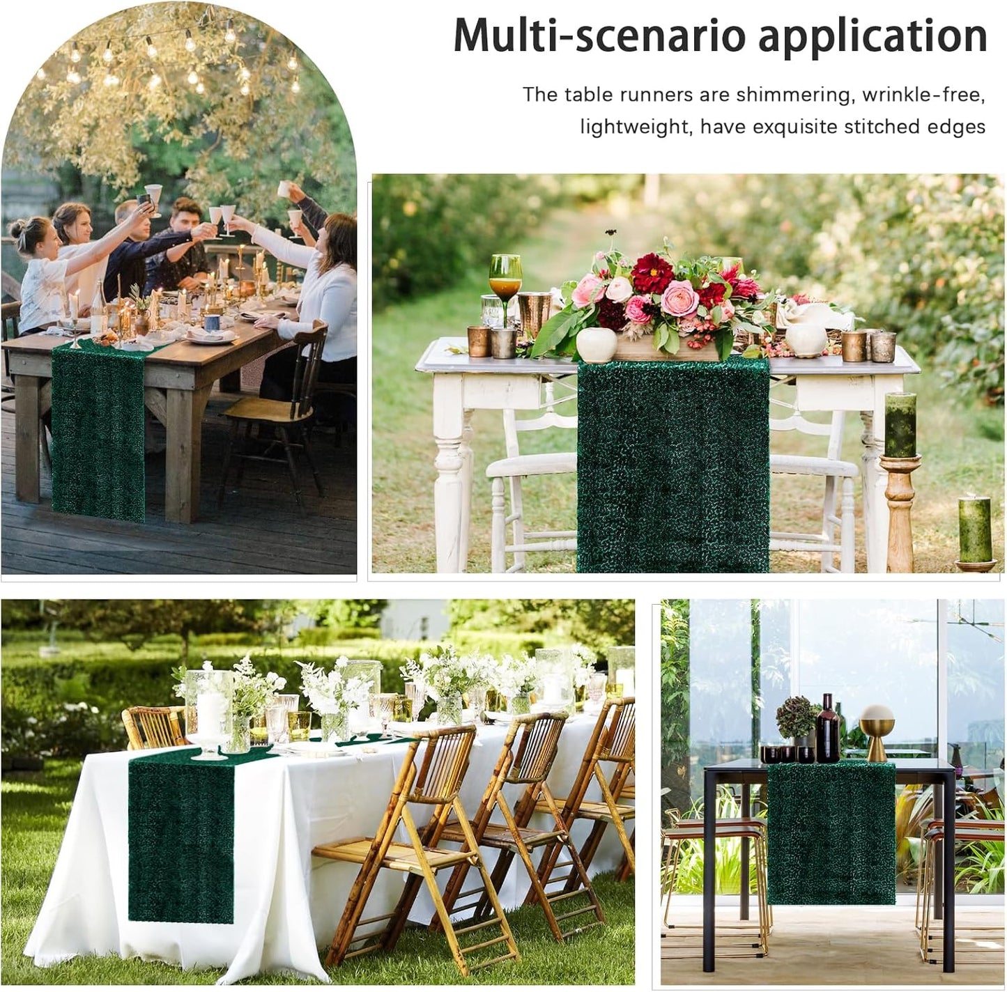 10 Packs 12 x 72 inches Sequin Table Runner, Hunter Green Glitter Table Runner for Birthday Party Supplies Wedding Engagement Baby Shower Holiday Celebration Event Decorations