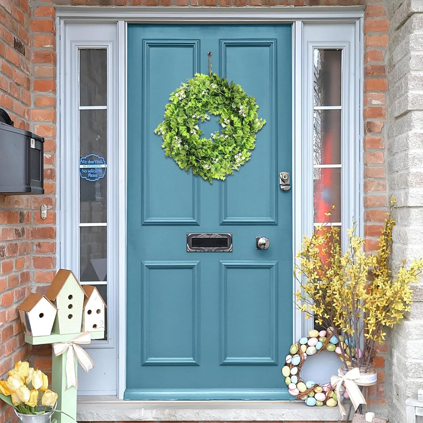 MAKHOT Artificial Eucalyptus Front Door Wreath, Spring Summer Green Wreath, Door Green Garland for Home Porch Window Wall Farmhouse, Fake Garland for Indoor/Outdoor All Seasons Decor