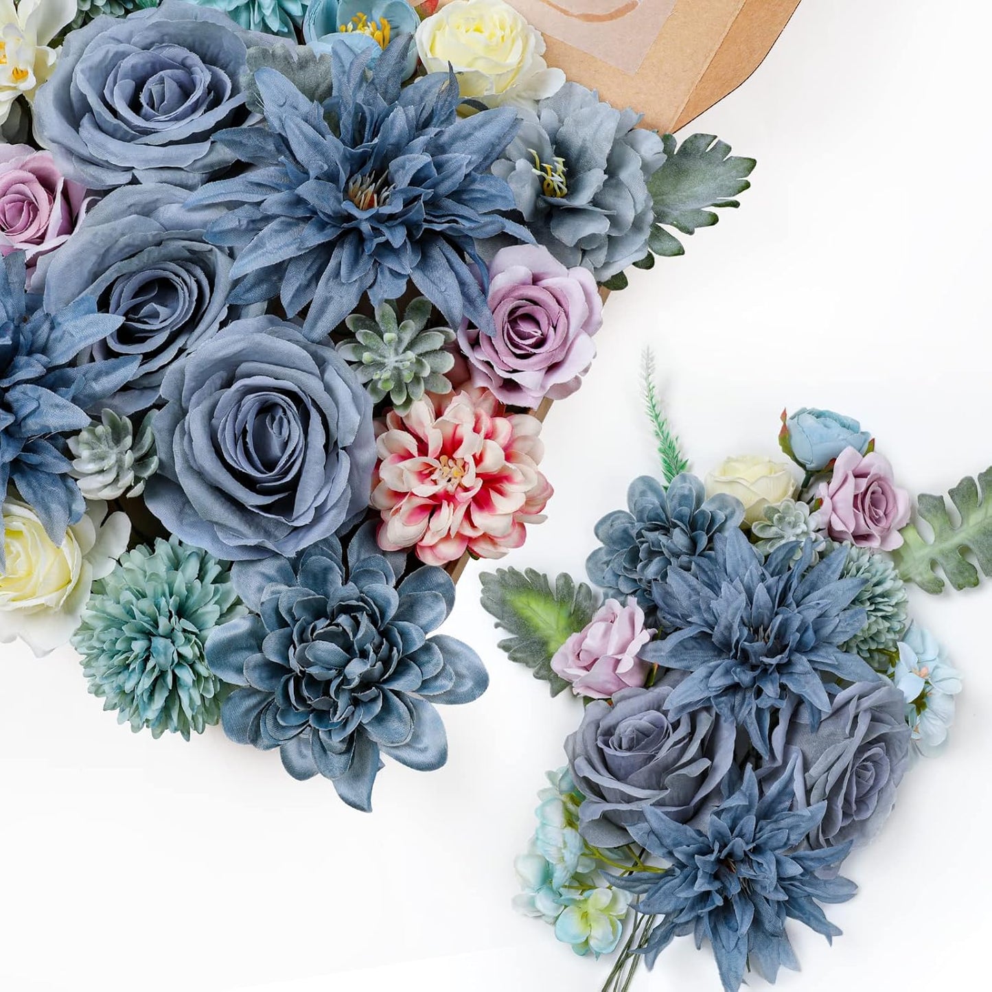 AmyHomie Blue Artificial Flowers Combo Silk Mix Peony Rose Hydrangea Fake Flowers w/Stem for DIY Wedding Bouquets Centerpieces Arrangements Table Decor Party Bridal Baby Shower Home Decorations