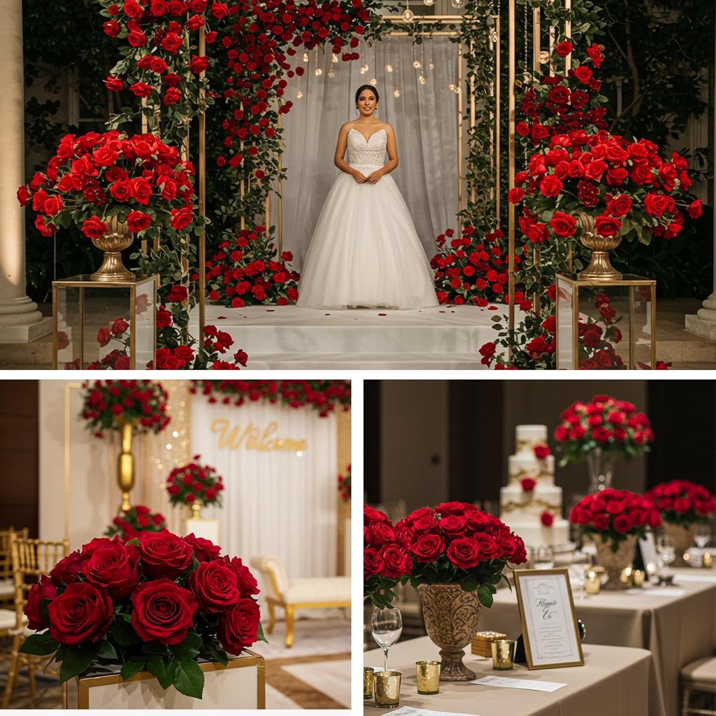 Auihiay 104pcs Red Roses Artificial Flowers - Realistic Faux Red Roses for Wedding Wedding, Table Centerpiece, Home Party, Valentine's Day, Mother's Day, Anniversary Decorations