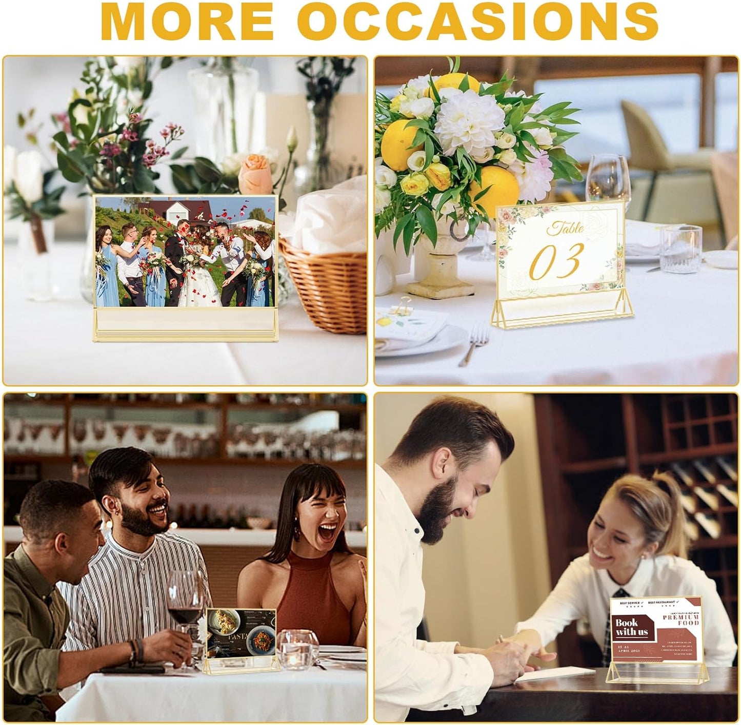 EHWINE 12 Pack Acrylic Sign Holder 4 x 6 Horizontal, Double-Sided Stand up Table Top Sign Holders, Gold Acrylic Picture Frame Menu Flyer Paper Holder Display Stand for Office Business Store Wedding Party