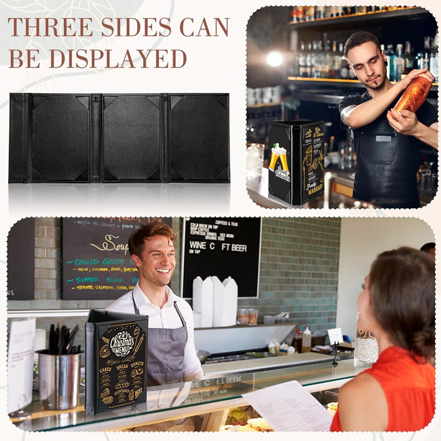 20 Pcs 5 x 7 Inch Triangle Menu Holders for Restaurant 3 Side Leatherette Table Tent Frame Menu Sign Cover Bulk for Restaurant Coffee Cafe Bar Wedding Drink Dessert