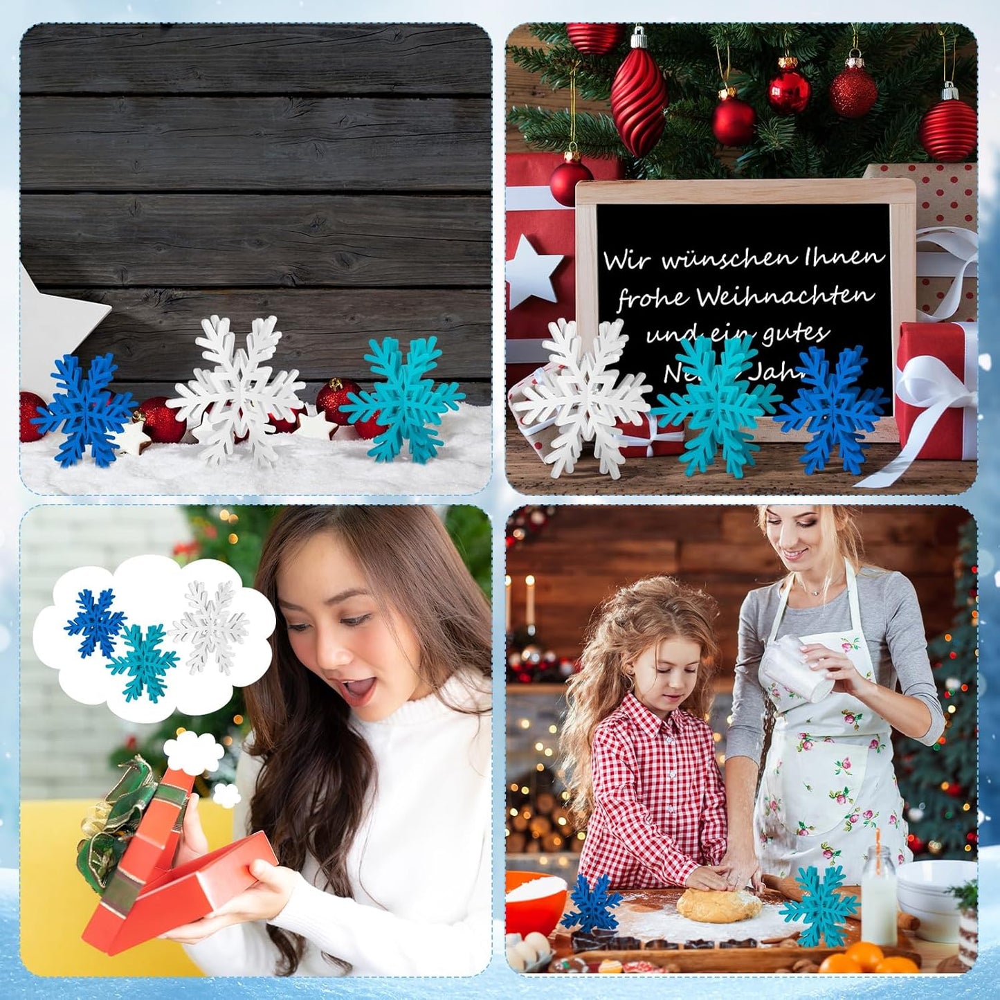 Qunclay 20 Pcs Wooden Snowflake Decorations 3D Snowflake Tabletop Decor Christmas Signs and Centerpiece for Winter Wonderland Decorations Xmas Tiered Tray Decor(Dark Blue, Light Blue, White)