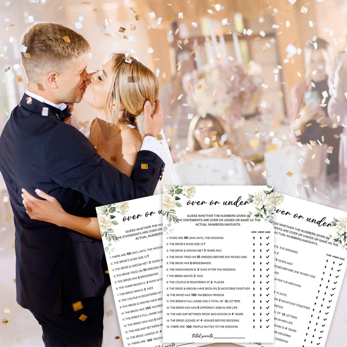 Eucalyptus Bridal Shower Games 30 Guests, Over or Under Bridal Games for Showers, White Rose Wedding Engagement Party Activity Party Supplies/Green-05