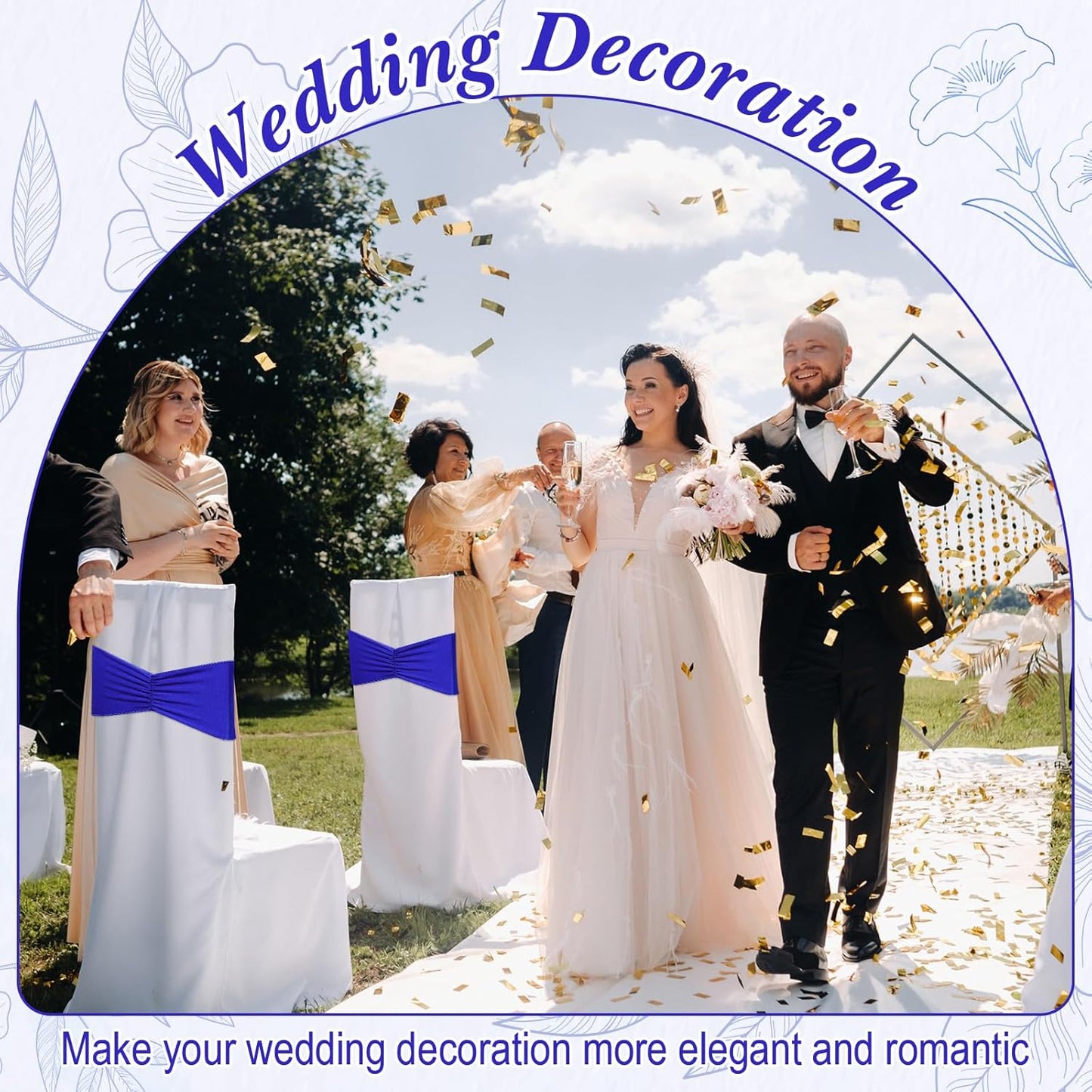 Moukeren 100 Pcs Spandex Chair Sashes Bows Bands Slider Sashes for Chair Covers Elastic Bands Ties Ribbon Decorations for Wedding Party Events Ceremony Birthday Banquet(Royal Blue)