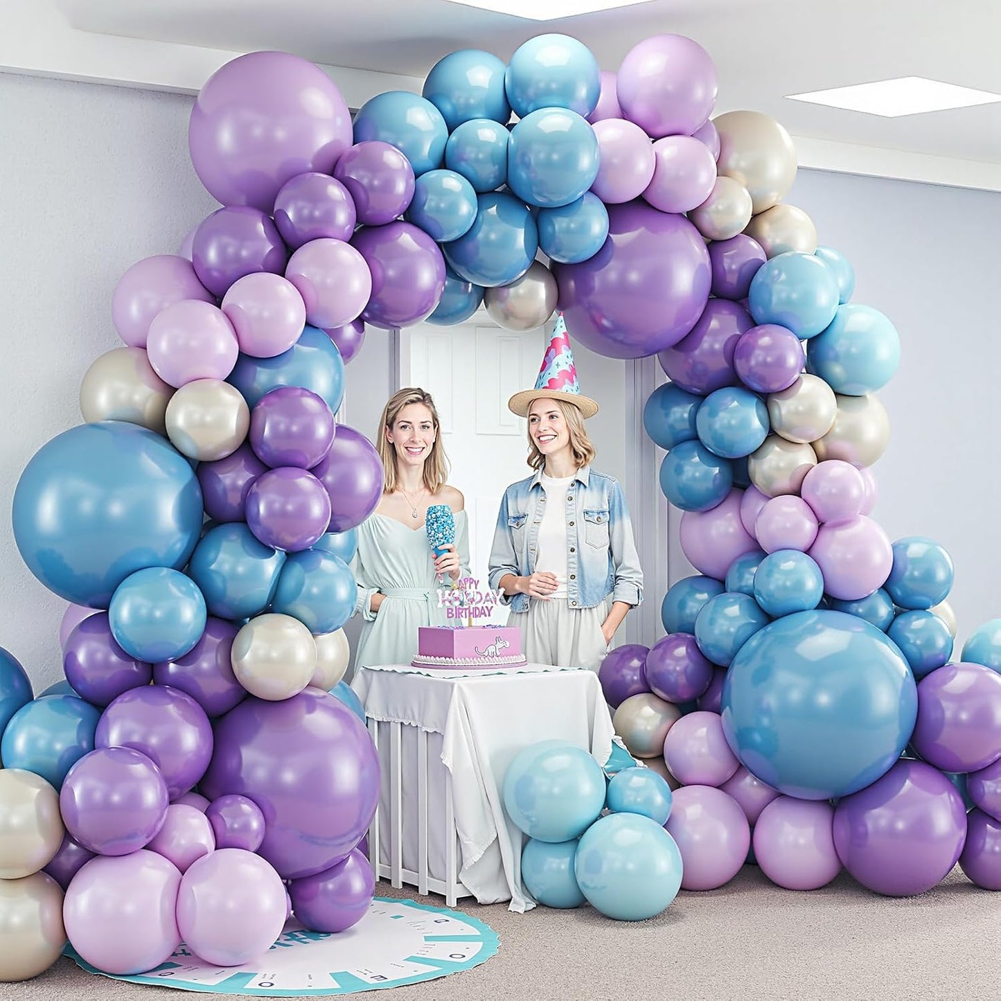 412pcs Blue Purple Balloon Garland Arch Kit, 18 12 10 5 inch Different Sizes Blue Purple Pearlescent Metallic Balloons for Princess Winter Wonderland Girl Baby Party Decorations