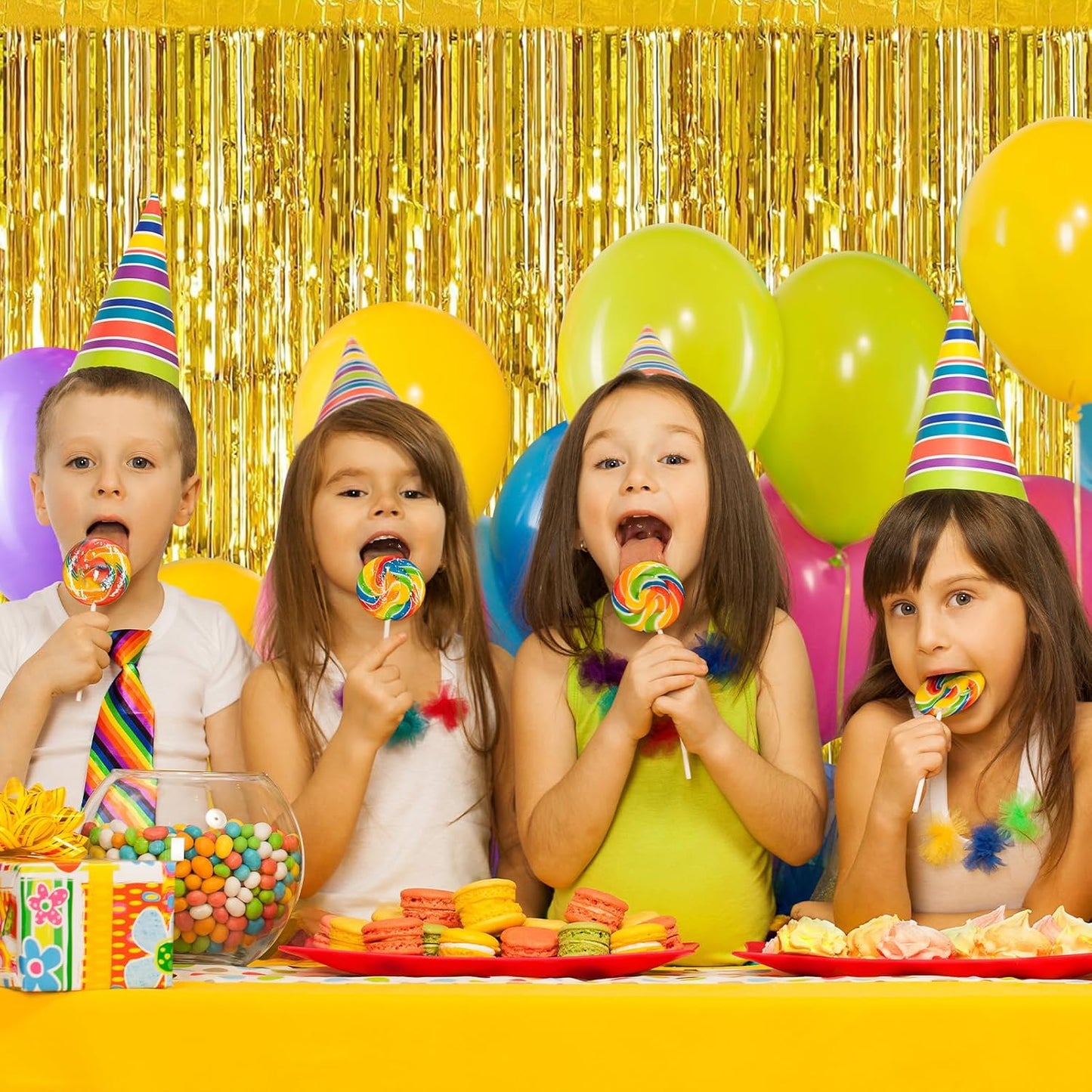 Gold Fringe Curtain Party Streamers, 12 Pack 3.3ft x 8.2ft Foil Curtain Backdrop Tinsel Foil Fringe Curtains Photo Booth Backdrop Streamer for Birthday, Wedding, Baby Shower, Disco Party