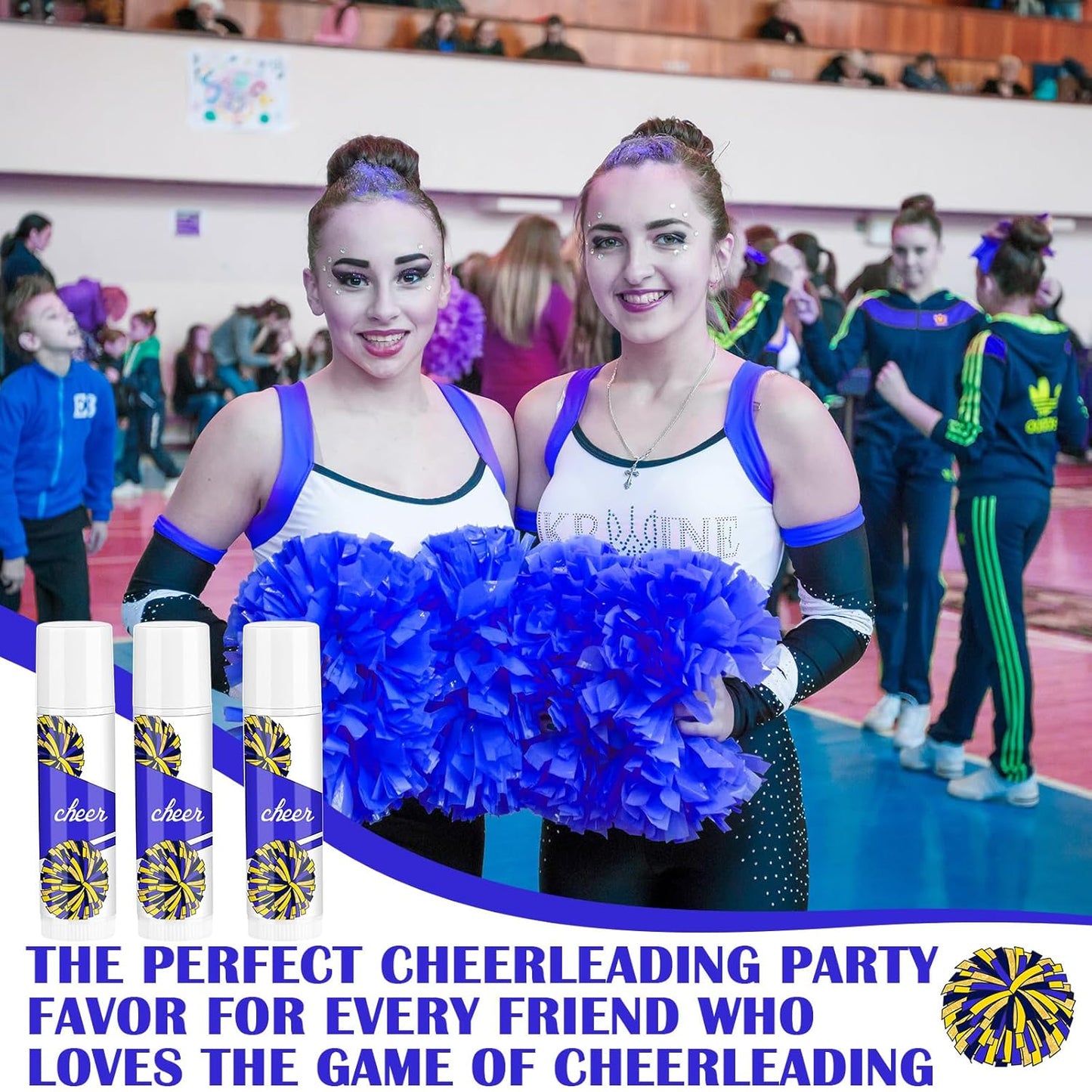 24 Pcs Cheer Lip Balm Cheer Teams Camp Gifts Pom Pom Leaders Party Favors Gear Lip Balm Mom Gift for Competitive Party Guest Supplies(Blue)