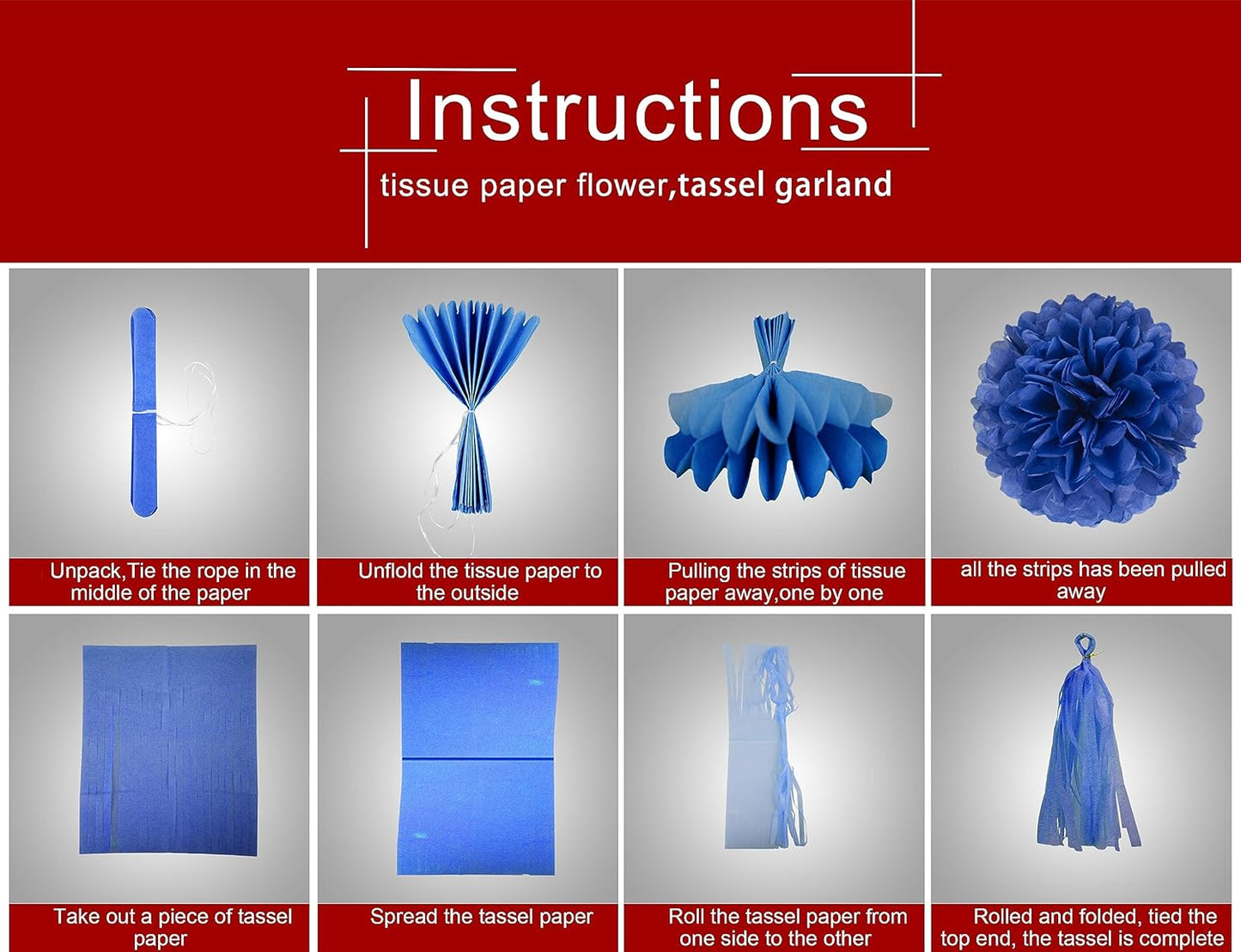 Red White Blue Party Decorations - 23pcs Tissue Paper Flower Pom Poms Tassel Garland Pennant Banner Flags Streamers Patriotic 4th of July American Independence National Day Graduation Birthday Decor