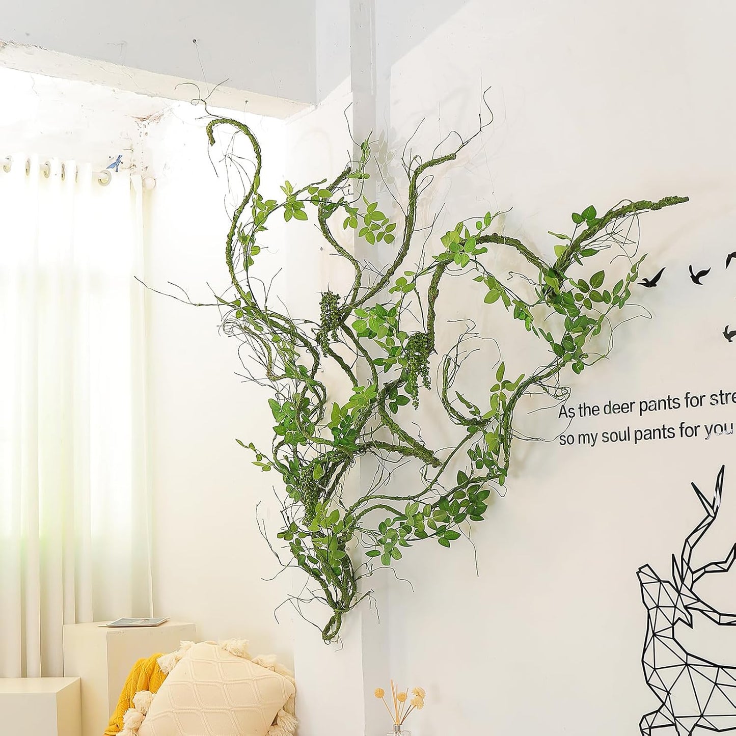118 inch Big Artificial Green Tree Branches Ivy Grapevine Garland Fake Tree Trunk Wall Door Hanging Plants Twigs Moss for Garden Home Wedding Outdoor Jungle Leaves Room Decoration