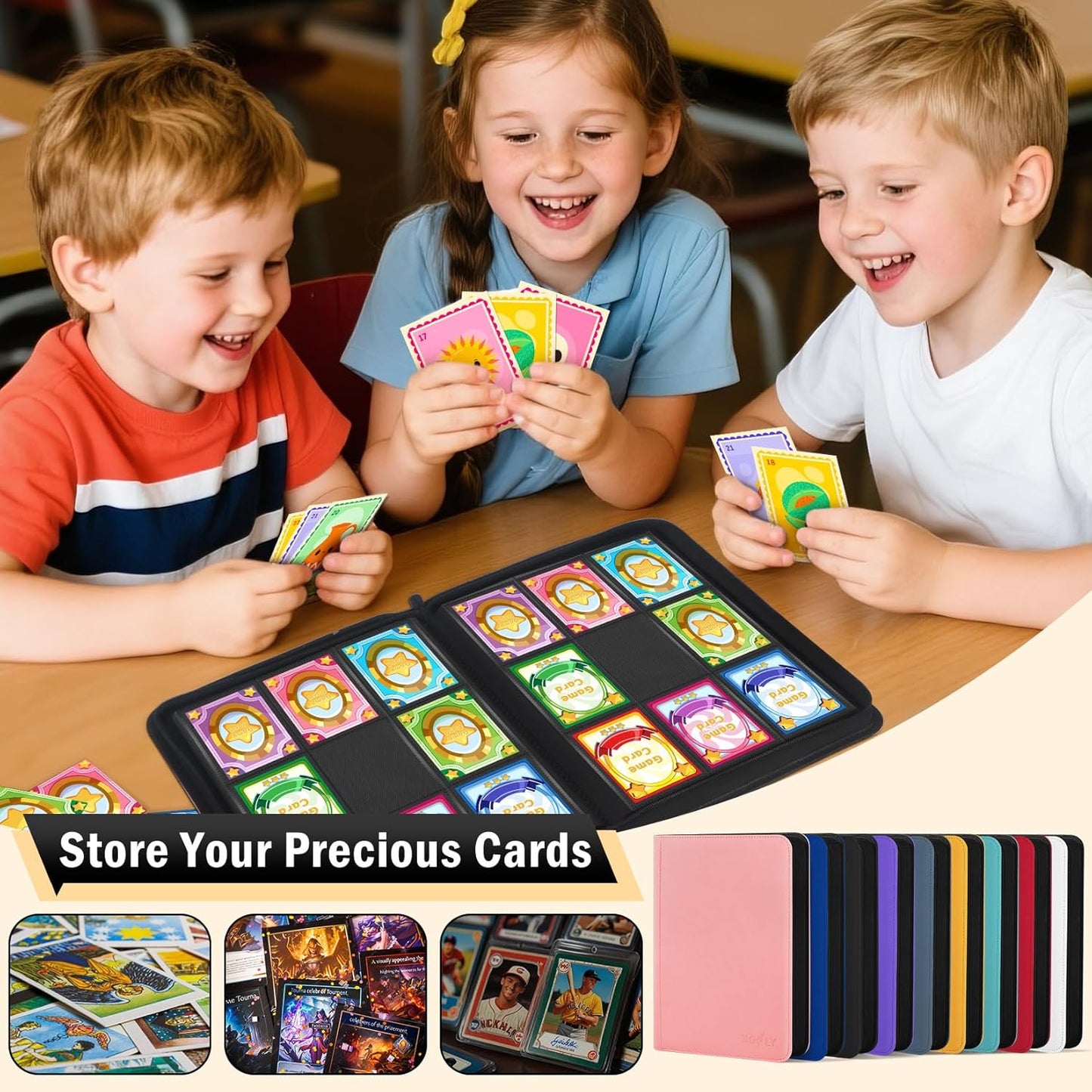 9 Pocket Card Binder, 540 Premium Zip Trading Card Binder, Double-sided Side Loading Card Collection Binder Album, Durable Leather Cover, Ringless Card Folder for Gifts, MTG, TCG, Sport Cards, Yellow