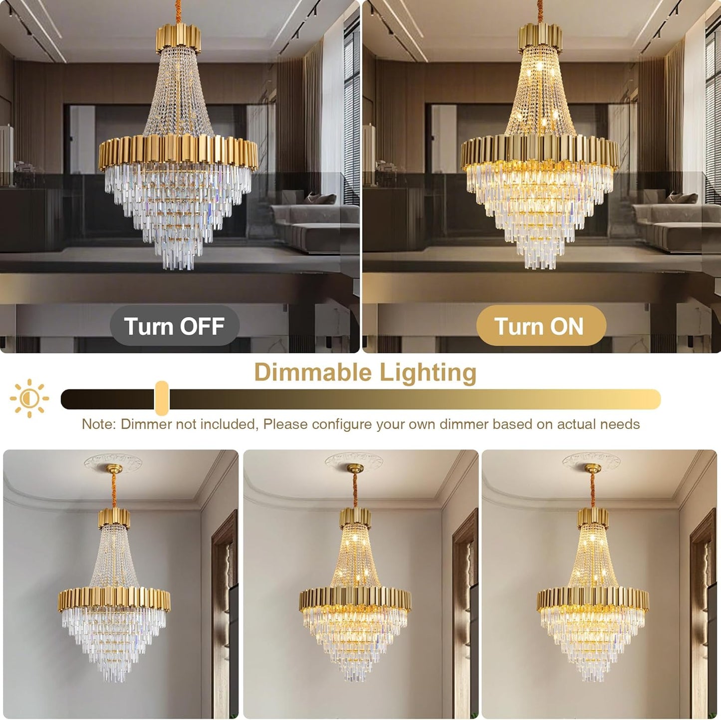 54" Luxury Long Crystal Chandelier for High Ceilings, 21-Light Modern Gold Large Chandeliers for Staircase, Foyer, Entryway, Living Room, Hallway, Contemporary K9 Crystal Tiered Chandelier