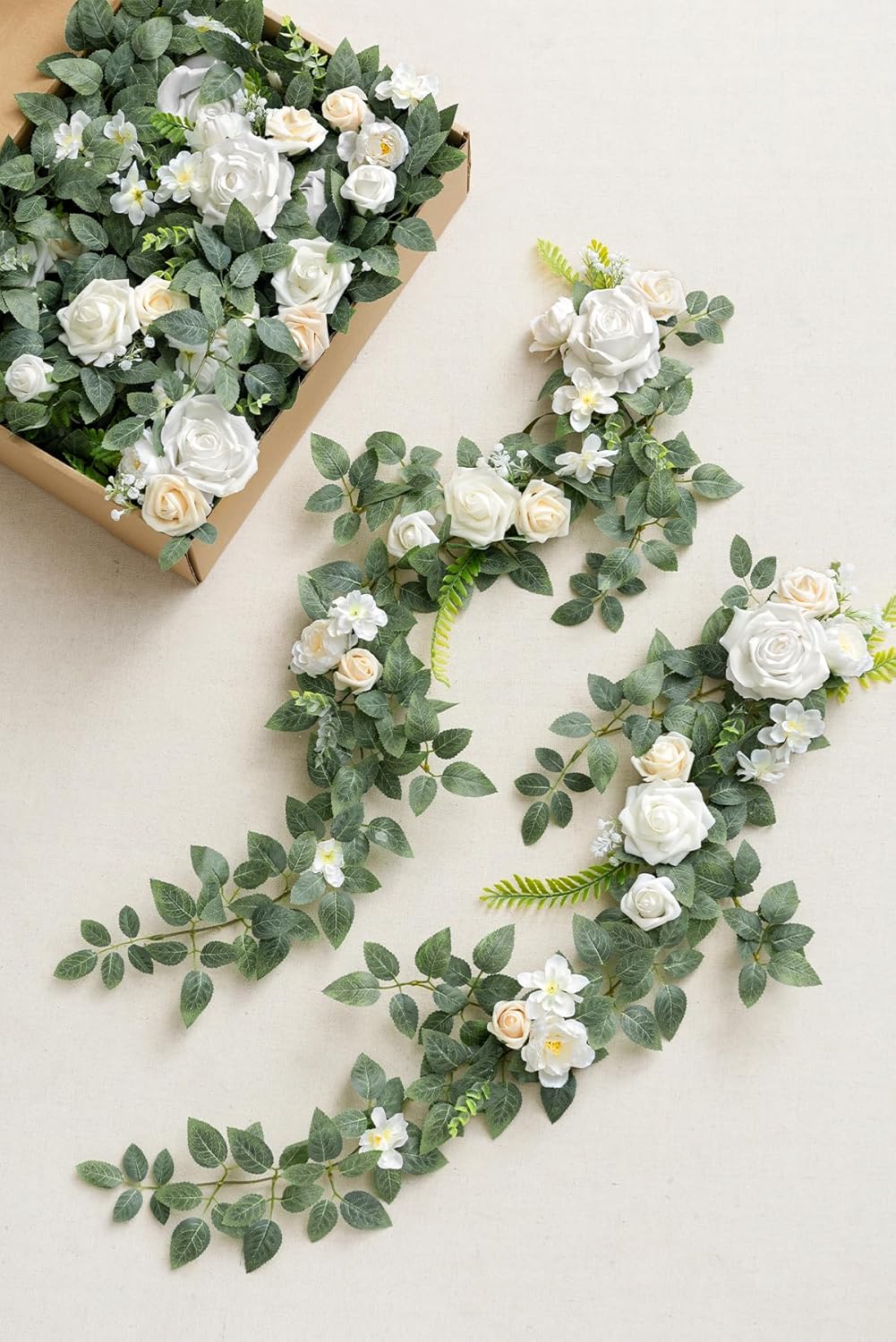 Ling's Moment 10pcs Wedding Chair Decorations Aisle Floral Swag Artificial Pew Flowers Hanging Garland White & Sage Green For Ceremony Reception Church Rose Floral Faux Arrangement Party Outdoor Decor