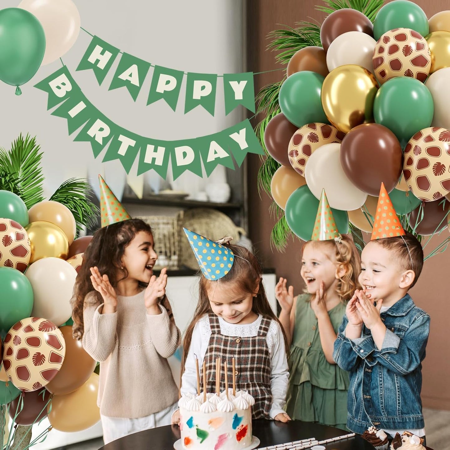 60pcs Safari Balloons, Sage Green Coffee Brown Light Brown Nude Sand White Metallic Gold Balloons for Woodland Jungle Theme Brithday Baby Shower Decorations