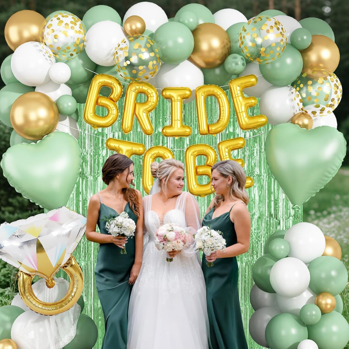 Sage Green Bachelorette Party Decorations, Bride To Be Helium Mylar Foil Letter Balloons with White Gold Camp Latex Balloons and for Bridal Shower Decoration Engagement Hen Wedding Party Decor
