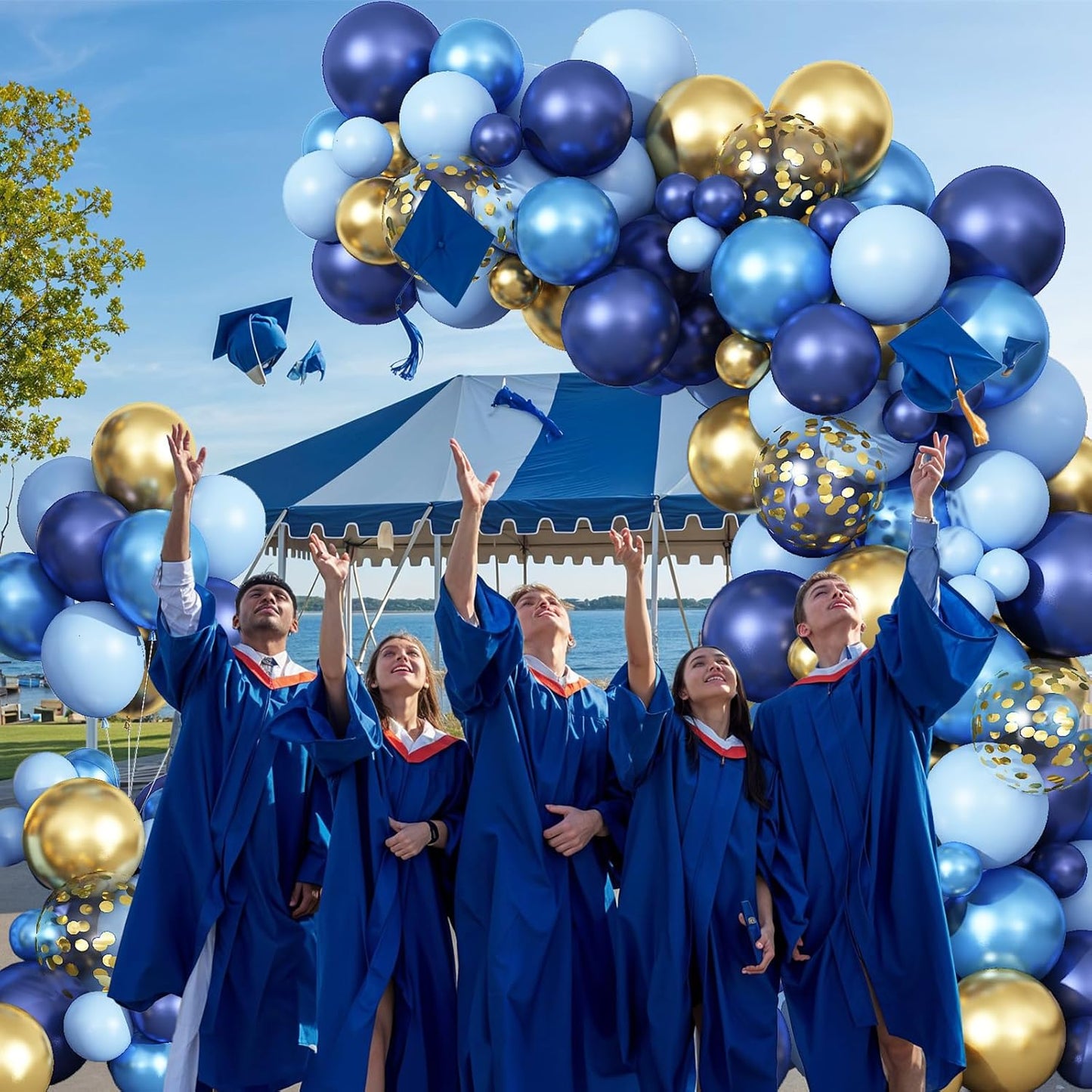 Blue Balloon Arch Kit 107Pcs Navy Blue Gold Balloons Garland Kit with Metallic Gold Confetti Balloons Macaron Light Blue Birthday Party Balloons for Boys Men Baby Shower Wedding Graduation Decorations