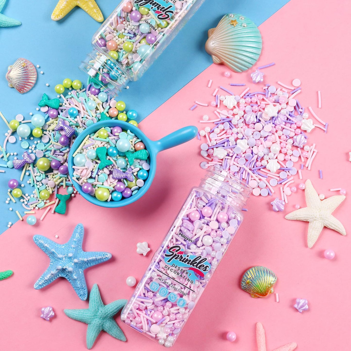 Edible Seashell Sprinkles for Cake Decorating, Seashells Cake Decorations Mix, White Pink Pearl Sprinkles, Jimmy, Confetti, Perfect for Ocean Cake, Baking, Ice Cream, Macaron, Cookies, and Cupcake(120g/4.23oz)