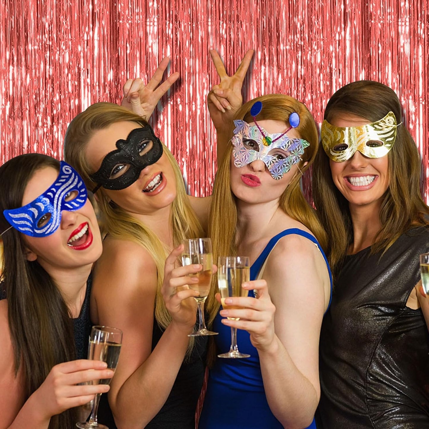 Rose Gold Party Decor 3 Pack - Bachelorette & Birthday Backdrop - Foil Fringe Tinsel Streamers - Christmas, Graduation & Baby Shower Party Decorations