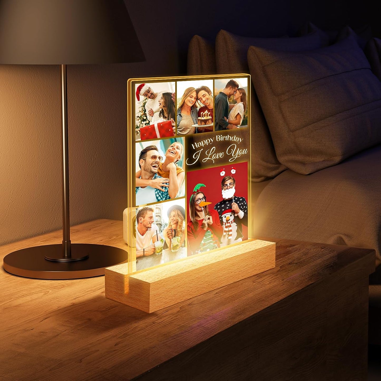 Personalized Birthday Gifts for Dad, Customized Picture Frames with Photo, Custom Photo Frame with Night Light, Personalized Picture Gifts for Dad