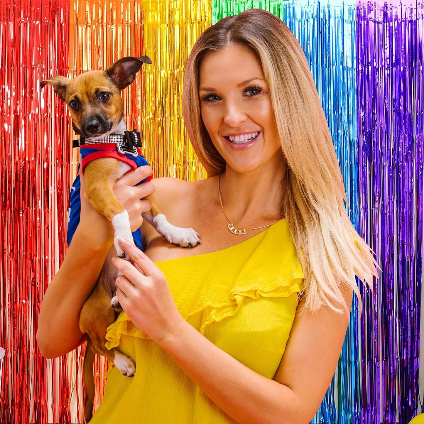 10 Pack Rainbow Backdrop Curtain 3.2ft x 8.2ft Metallic Tinsel Foil Fringe Curtains Photo Booth Background for Birthday Party Decoration Baby Shower Engagement Wedding Christmas Decoration (Rainbow)