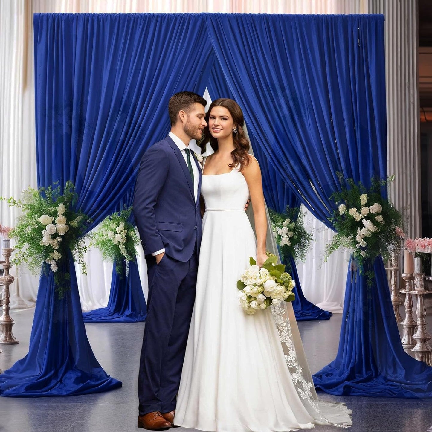 10 x 10 Feet Blue Backdrop Curtain for Partie, Background Curtains for Photoshoot, Birthday, Wedding, Halloween, Thanksgiving, Christmas Day, New Year Party Decorations 5Ft x 10Ft, 2 Panels