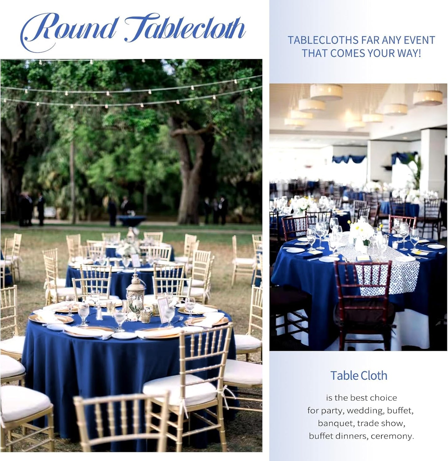 10 Pack Round Tablecloths - 120 Inch, Navy Blue Polyester Table Cover for Round Table, Stain and Wrinkle Resistant Washable Fabric Tablecloth, Polyester Tablecloth for Wedding Banquet Parties