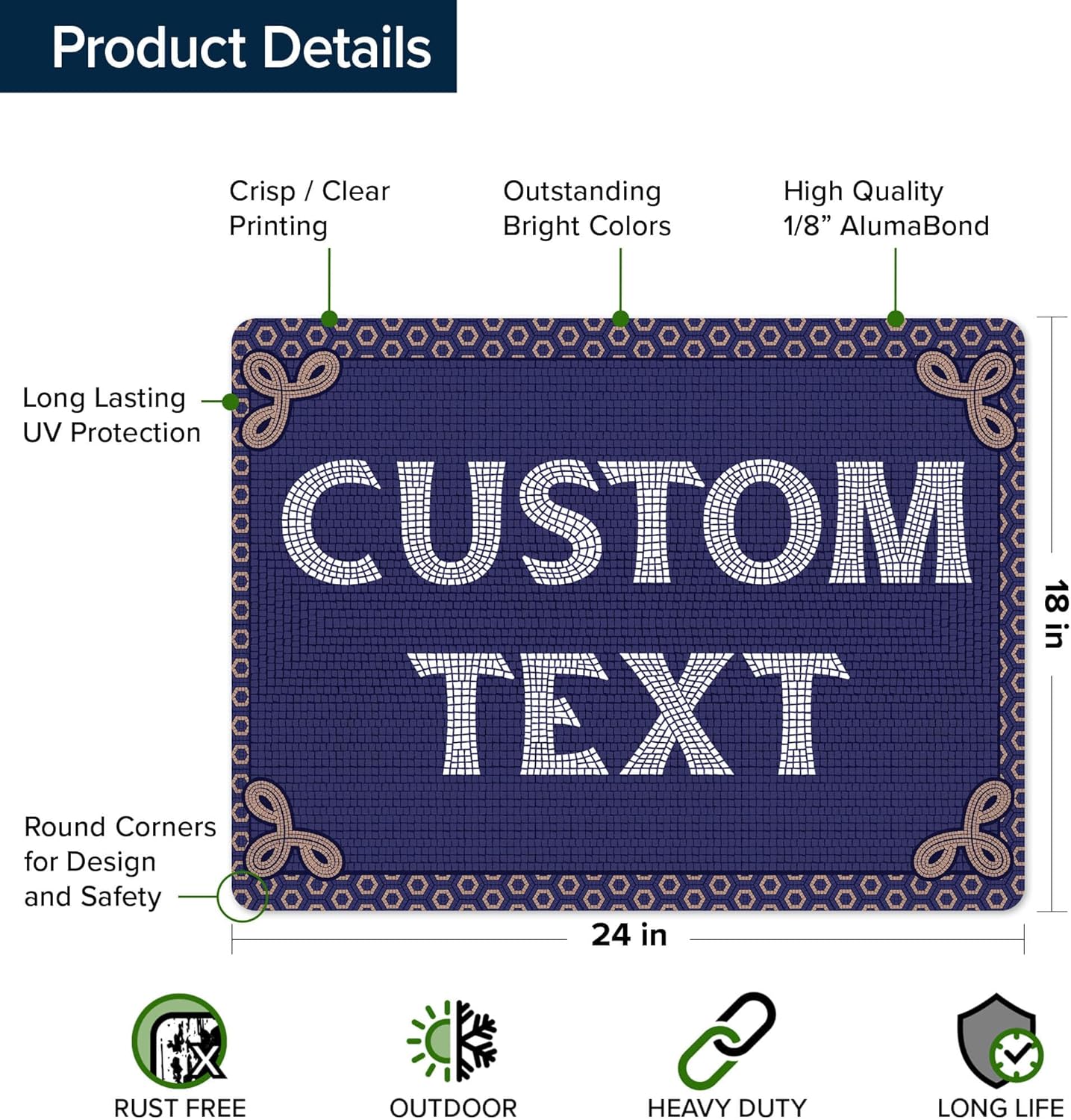 Custom Sign, Custom Street Sign, 11 Font Colors, 13 Font Styles, 4 Hole Options, 22 Sizes, 18x24 Inches, Rust Free DiBound, Fade Resistant, Made in USA by My Sign Center (Fauxsaic 1)