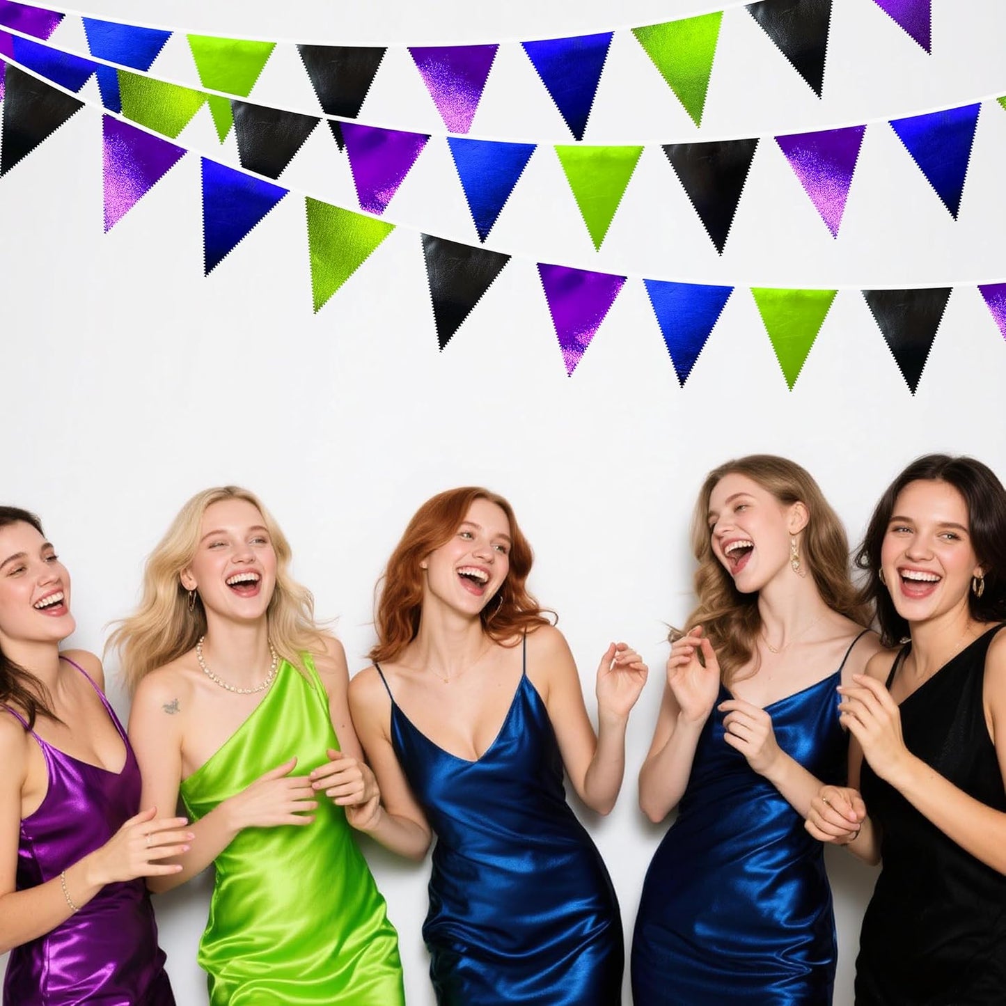 Video Game Party Decorations Black Blue Green Purple Metallic Fabric Triangle Pennant Banner Flag Bunting for Men Boys Birthday Graduations Retirement Wedding Bachelorette Video Game Party Supplies