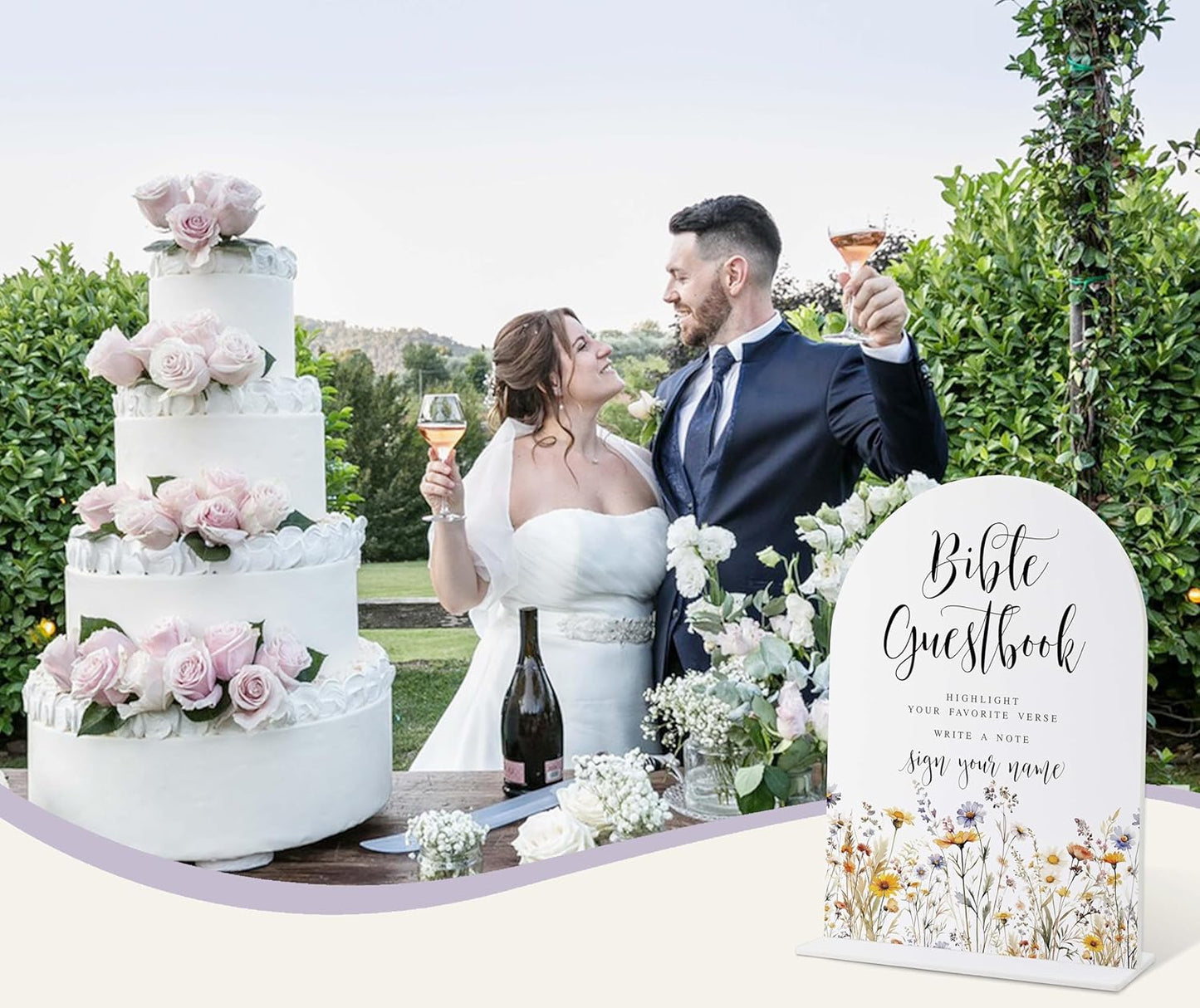 Wedding Signs for Ceremony and Reception, Boho Floral Acrylic Bible Guestbook Sign, Wedding Signage with Stand, Bridal Shower Table Centerpieces, Supplies for Engagement Reception Event Party, 36