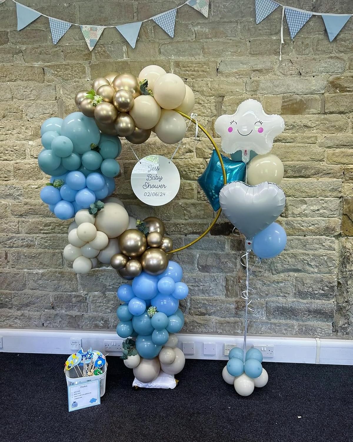 Paready Dusty Blue Balloons, 50 Pcs Gold White Balloons, 12 Inch Sand White Retro Ice Mist Macaron Metallic Champagne Gold Balloons for Bridal Shower Baby Party Decorations