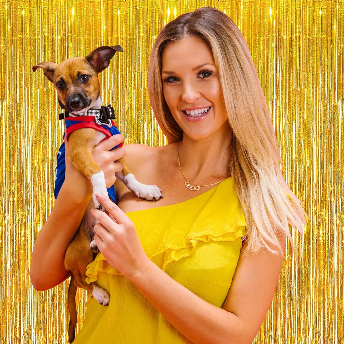 10 Pack Gold Backdrop Curtain 3.2ft x 8.2ft Metallic Tinsel Foil Fringe Curtains Photo Booth Background for Birthday Party Decoration Baby Shower Engagement Wedding Christmas Decoration (Gold)