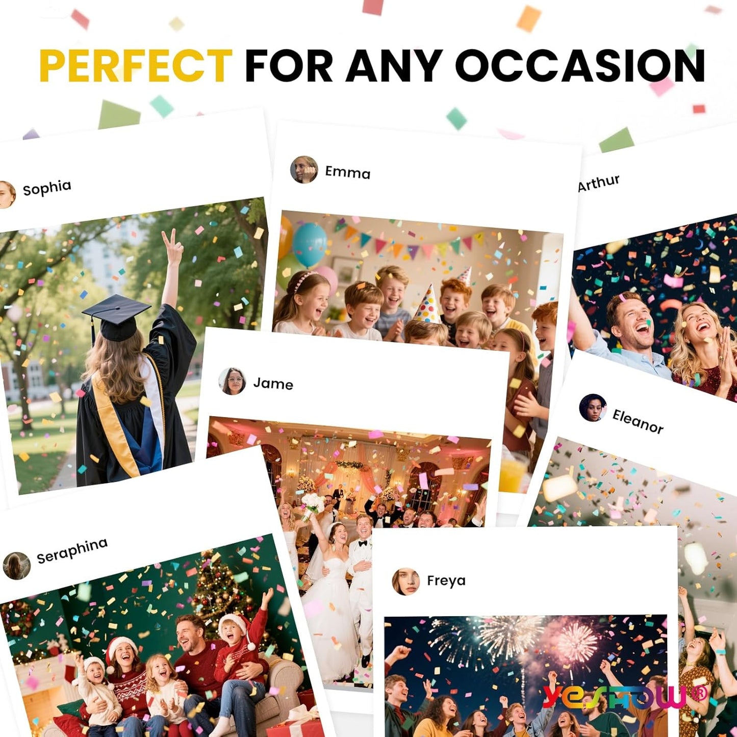 Confetti Cannon Party Poppers Biodegradable Shooters, (6 Pack) YESHOW Multicolor Confetti Blaster for Birthday Graduation Wedding Christmas New Yearâs Eve