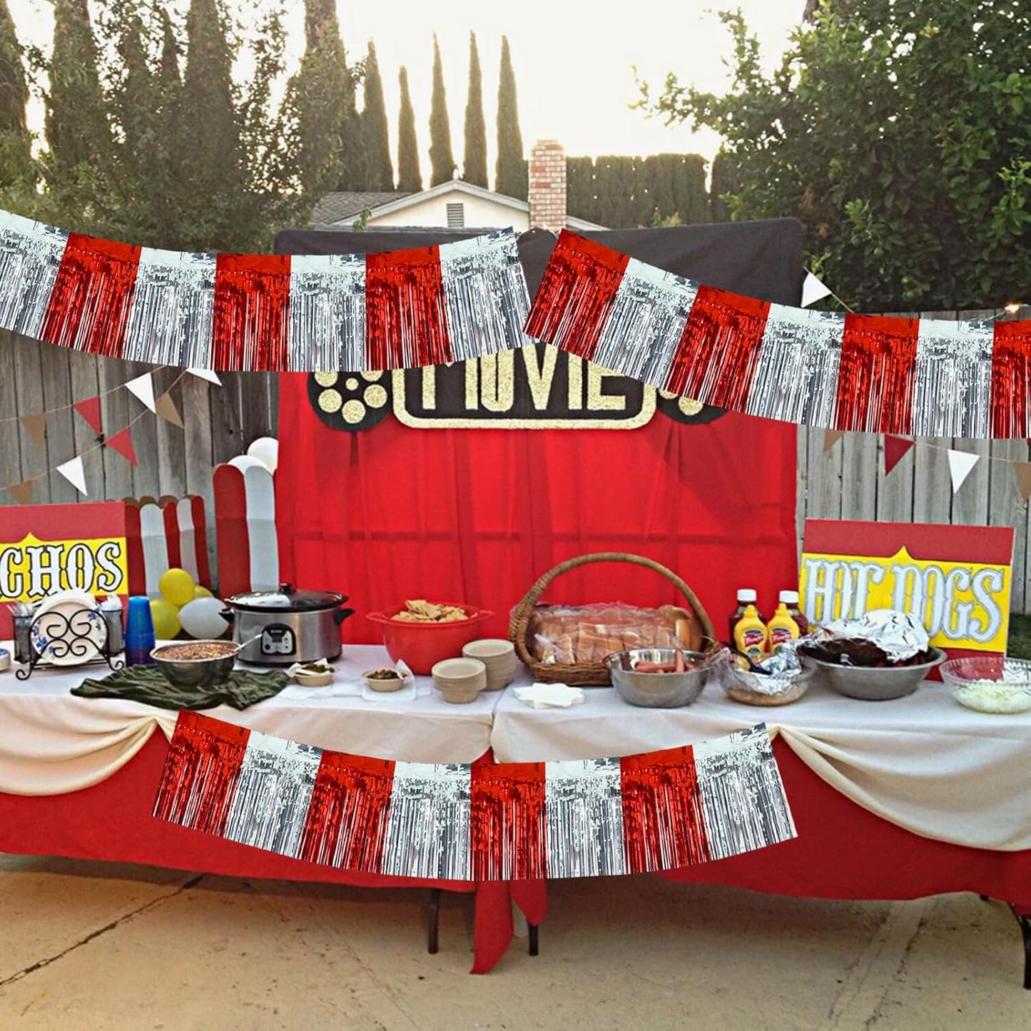 BEISHIDA 3 Packs Red Silver Metallic Foil Fringe Garland Red Silver Wall Hanging Tinsel Fringe Banners for Halloween Floats Bridal Shower Wedding Birthday Graduation Holiday Party Decoration(30 Ft)