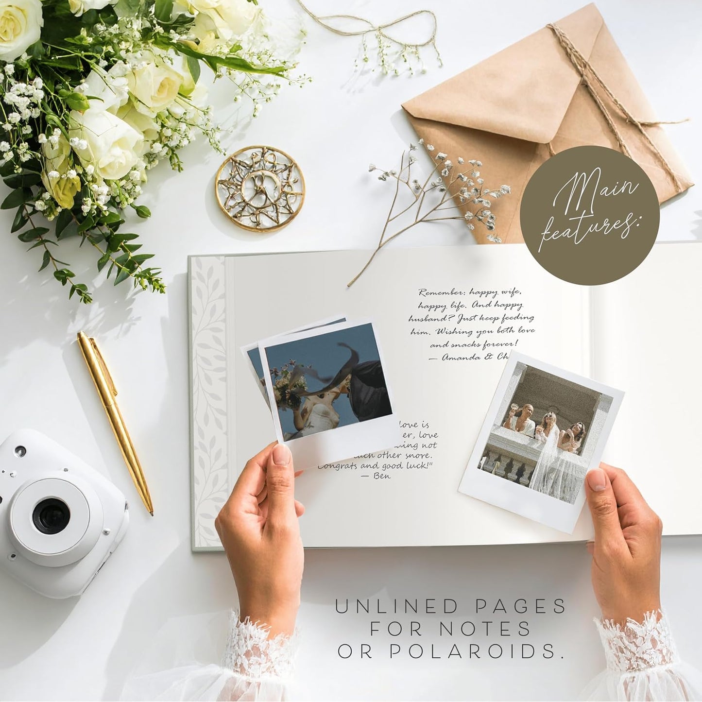 Personalized 2025 Wedding Guest Book for Reception — Guestbook to Sign In, Elegant Baby Shower Guest Book for Party & Birthday — Photo & Polaroid Guest Book for Wedding & Bridal Shower (Mint)