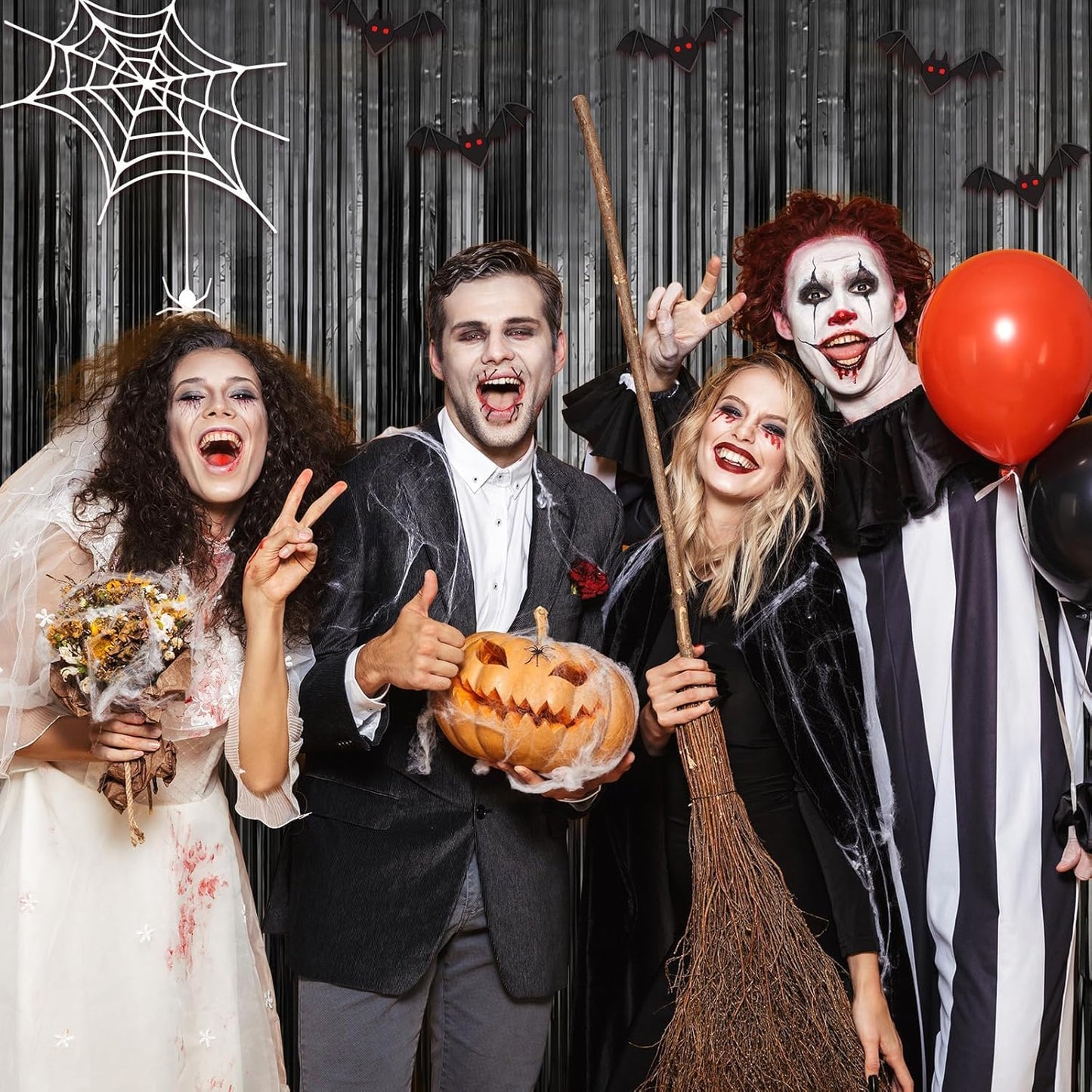 6 Pack Black Foil Fringe Curtains Streamers Party Decorations 3.3 x 8.2 ft, Black Tinsel Curtain Fringe Backdrop for Parties, Door Fringe Birthday Streamers, Photo Booth Backdrops, Party Decor