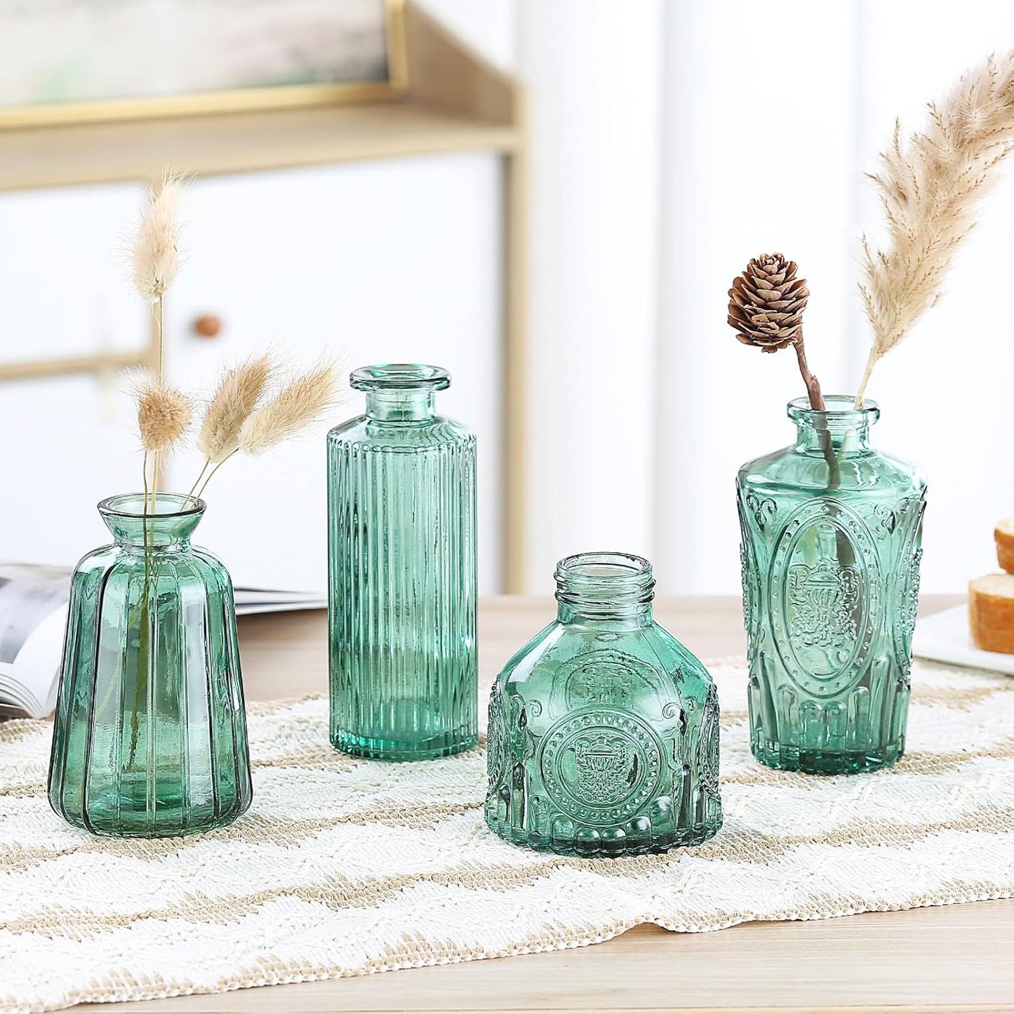 Bud Vases in Bulk 15 Pcs,Small Glass Vases for Flowers as Wedding Centerpieces for Tables,Clear Flower Vases Suitble for Wedding Decorations,Christmas,Anniversary,Birthday Party (Dark Green)