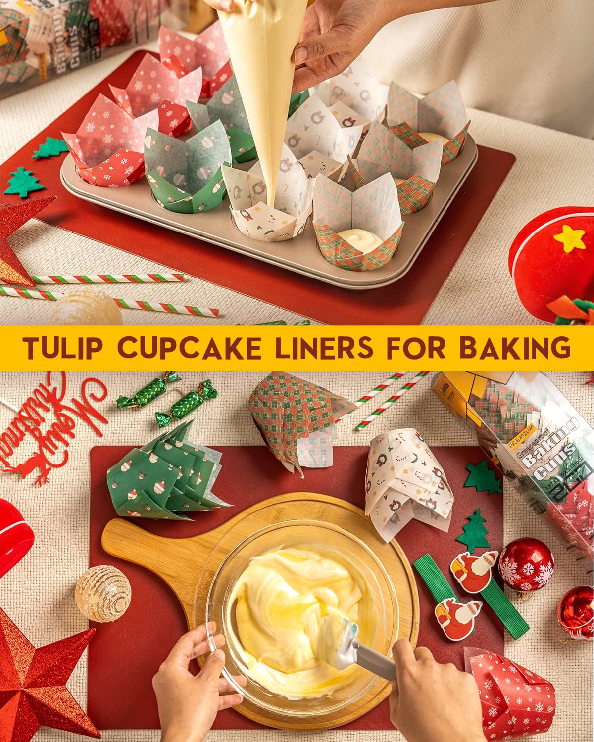 Katbite Christmas Tulip Cupcake Liners 200PCS, Muffin Baking Cupcake Liners Holders