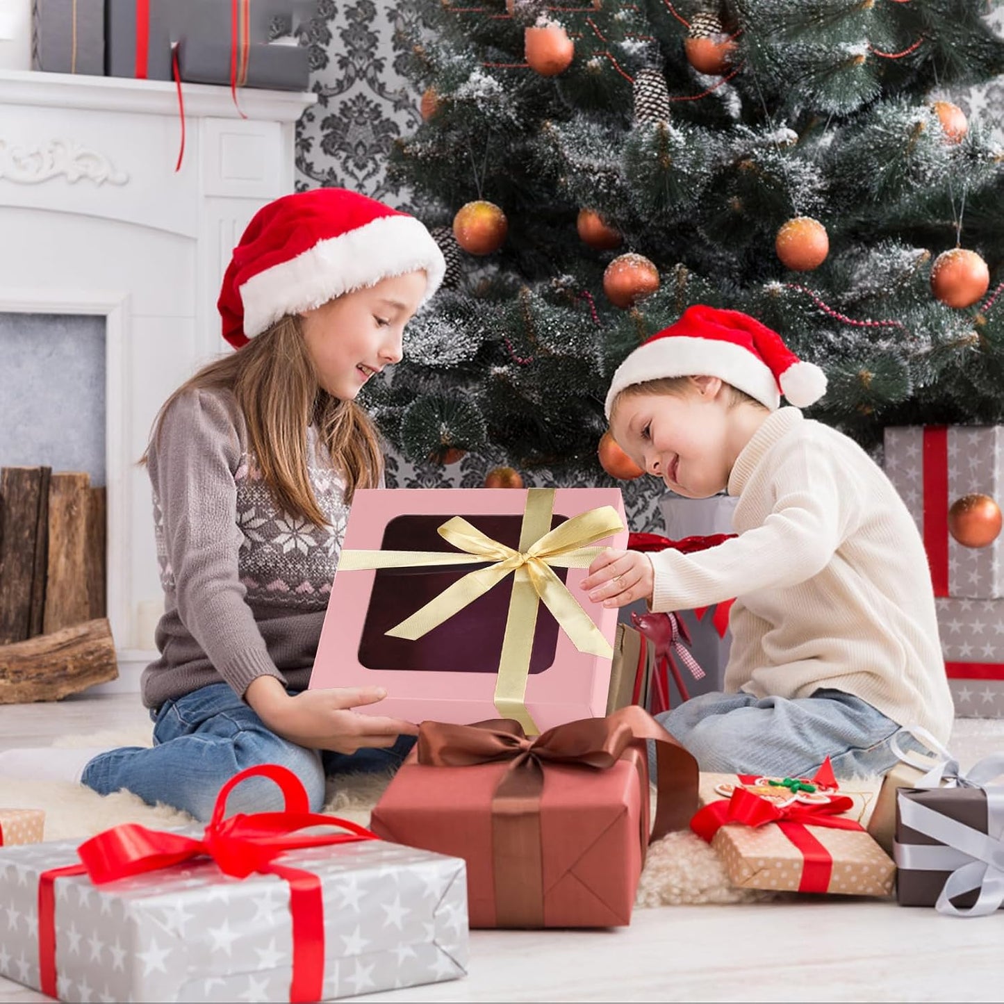 TIACABO Pink Gift Box with Window,7.5"x7.5"x3.1" Bridesmaid Boxe for Gifts Giving,Birthday Gift Boxes with Magnetic,Closure Lid Gifts Boxes for Presents,Cute Box,Luxury for Gift Packaging