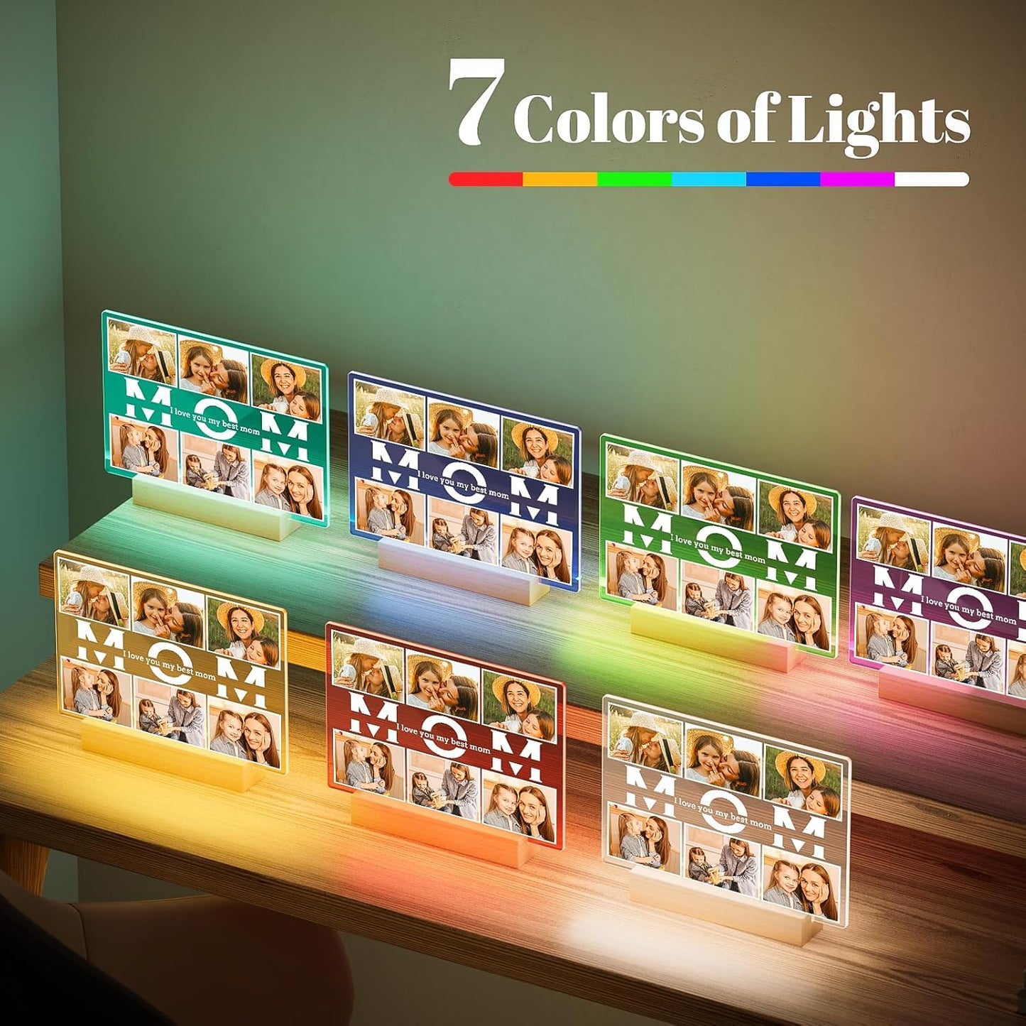 Personalized Birthday Gifts for Mom from Daughter Son, Custom Collage Picture Frames with Photos, Customized MOM Photo Frame with Night Light, Personalized Gifts for Mom Kids Baby Family