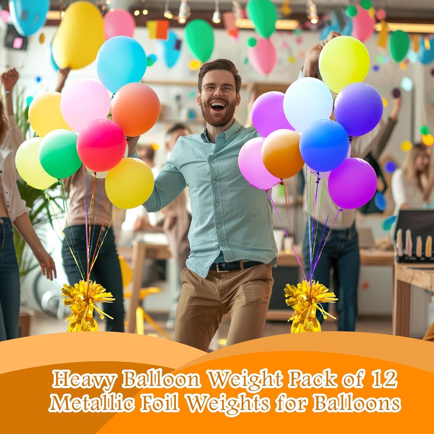 15 Pack 4.7 Inchc Metallic Foil Wrapped Balloon Weights Heavy Weight Balloon Holders for Birthday Wedding Graduation Baby Shower Party