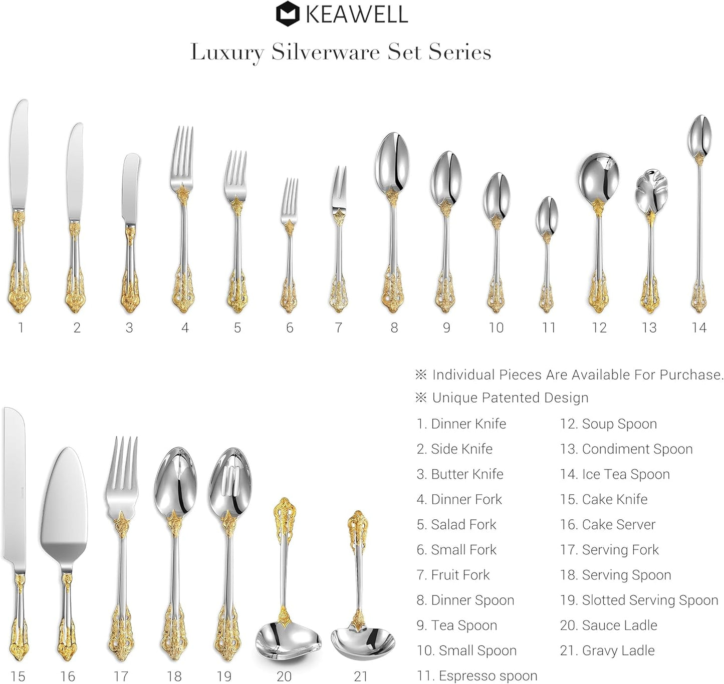 KEAWELL Luxury 6.3" Teaspoons, 18/10 Stainless Steel, Gorgeous Small Spoons, Stirring, Mixing, Sugar, Cake, Dessert Spoons, Mini Antipasto spoons (Gold Accent)