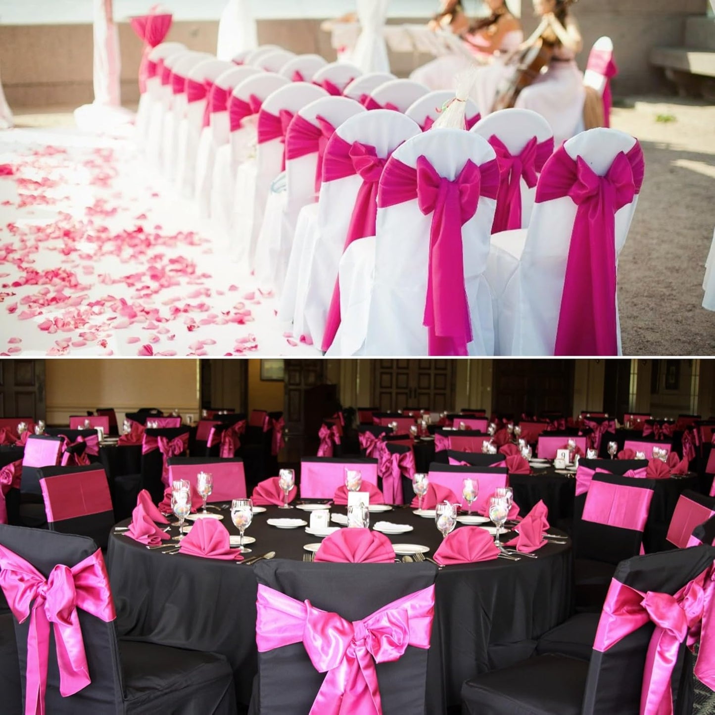 100 PCS Satin Chair Sashes Decorative Bow Chair Sashes Ties Back Ribbon Bows Chairs Cover Band for Wedding Party Ceremony Reception Event Banquet Hotel Birthday Home Kitchen Decor(7 x108inch,Hot Pink)